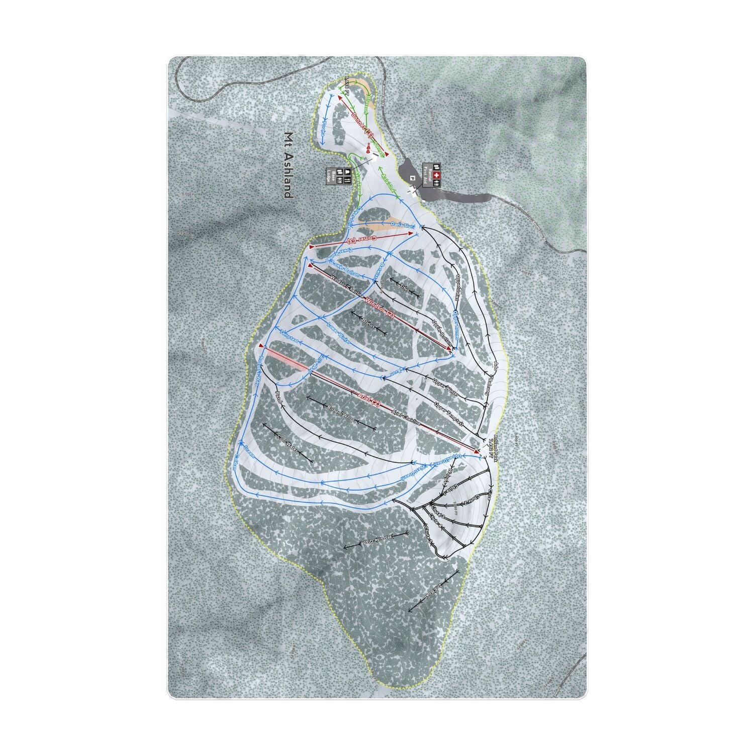 Mt Ashland, Oregon Ski Resort Map Printed Beach Towel - Powderaddicts