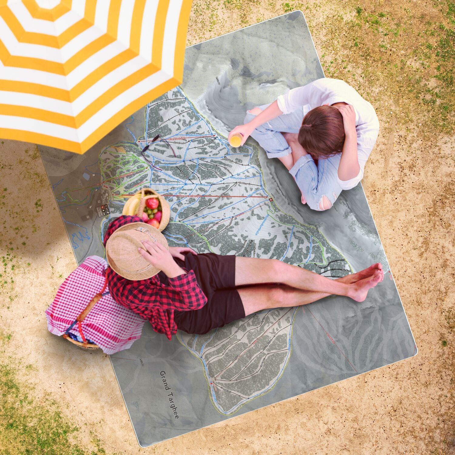 Grand Targhee, Wyoming Ski Resort Map Printed Beach Towel - Powderaddicts