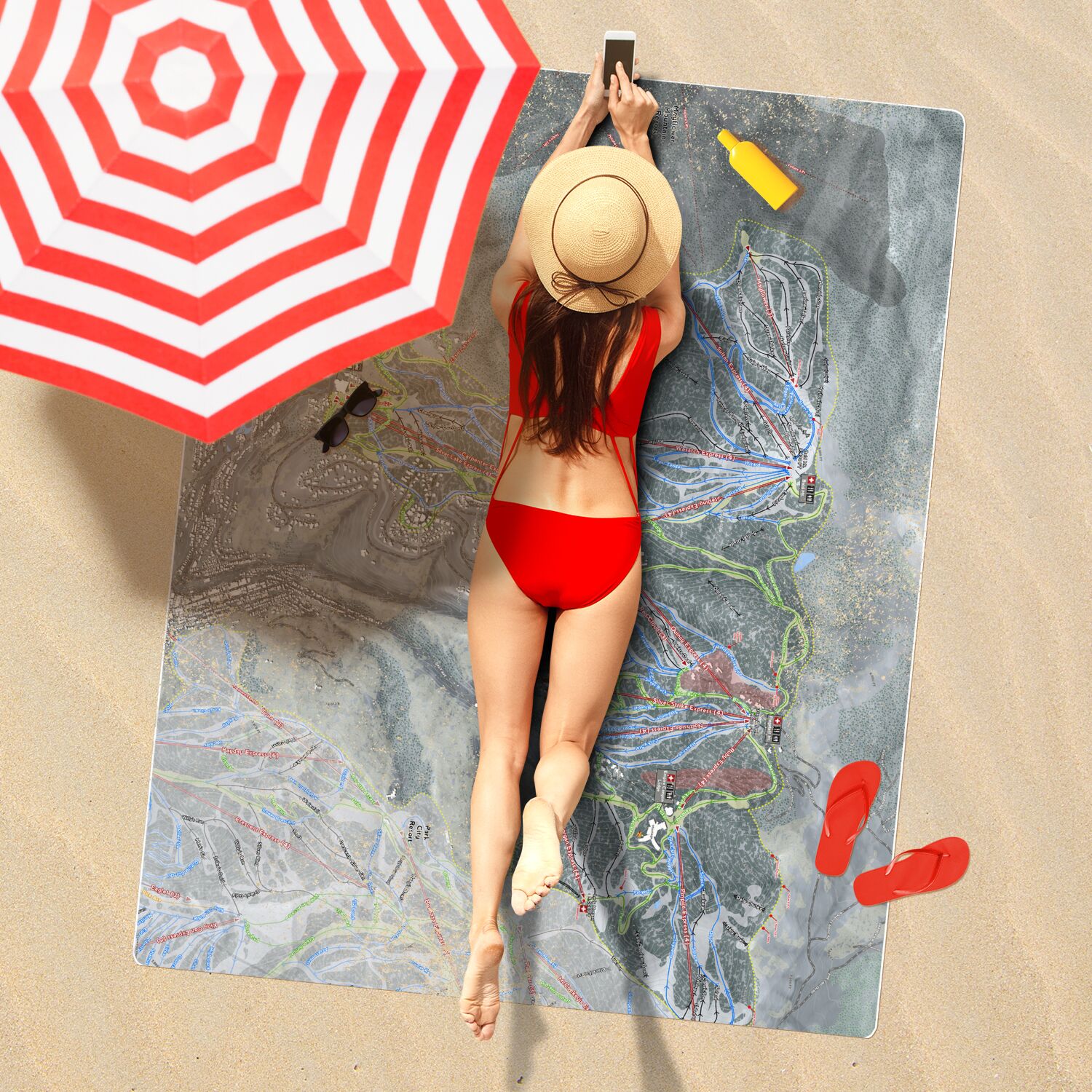 Deer Valley, Utah Ski Resort Map Printed Beach Towel - Powderaddicts