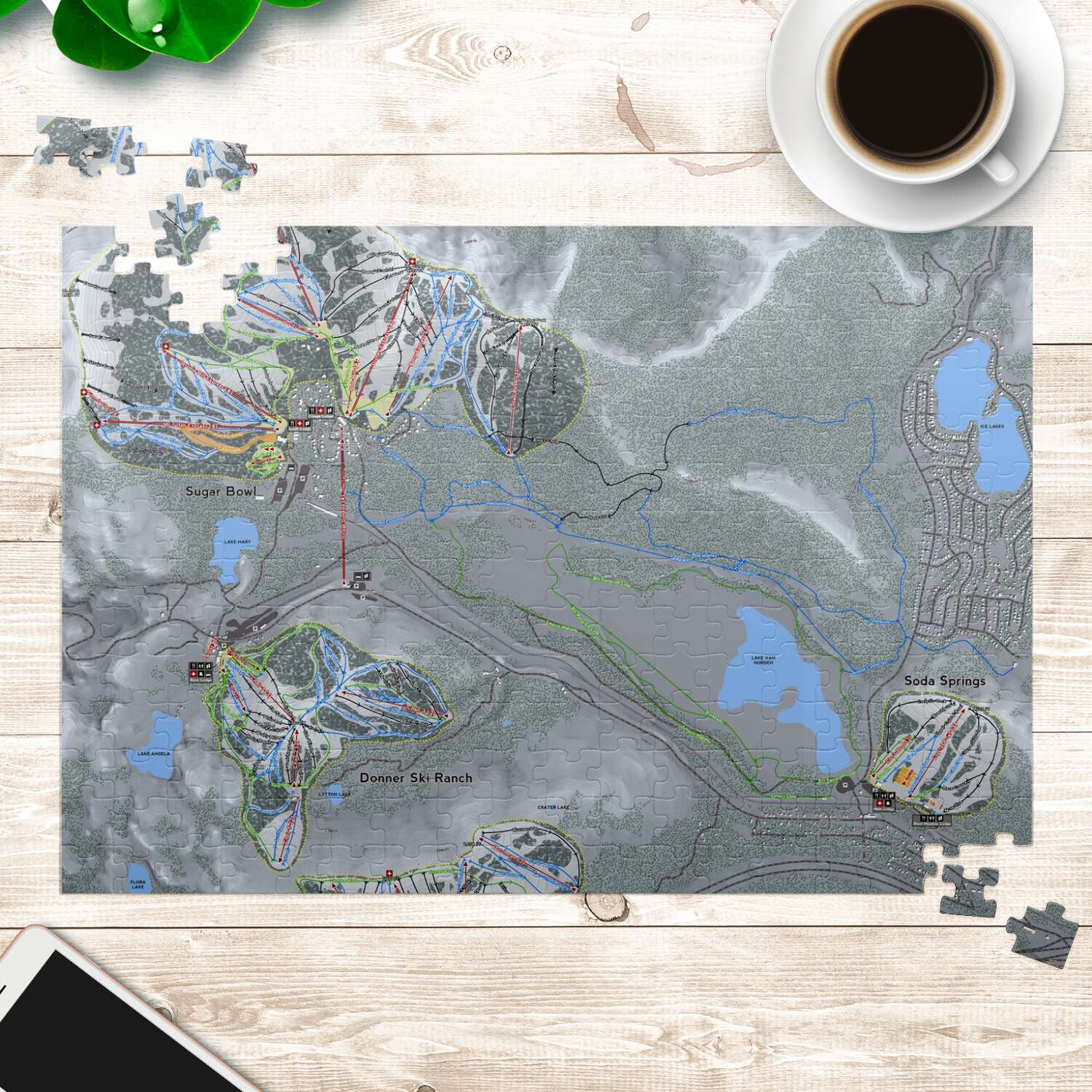 Donner Pass, California Ski Trail Map Puzzle - Powderaddicts