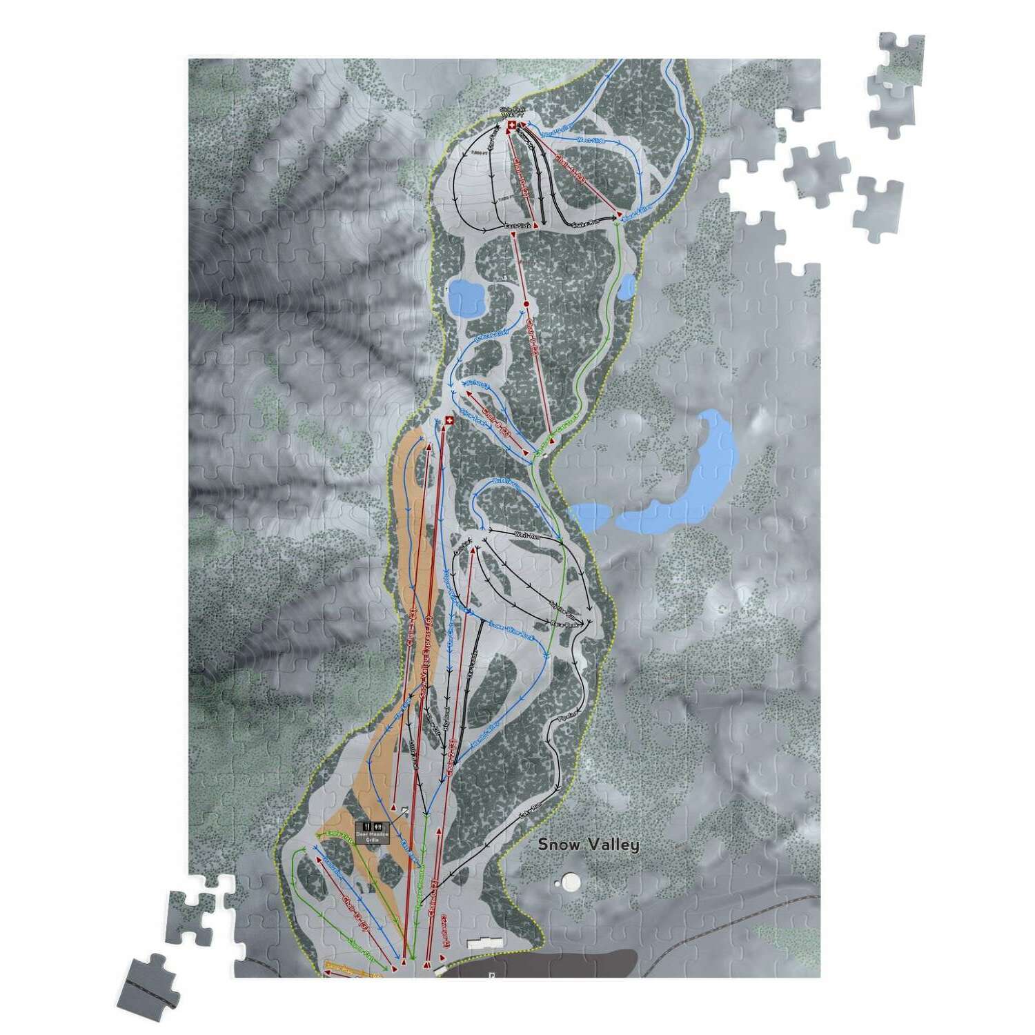 Snow Valley, California Ski Trail Map Puzzle - Powderaddicts