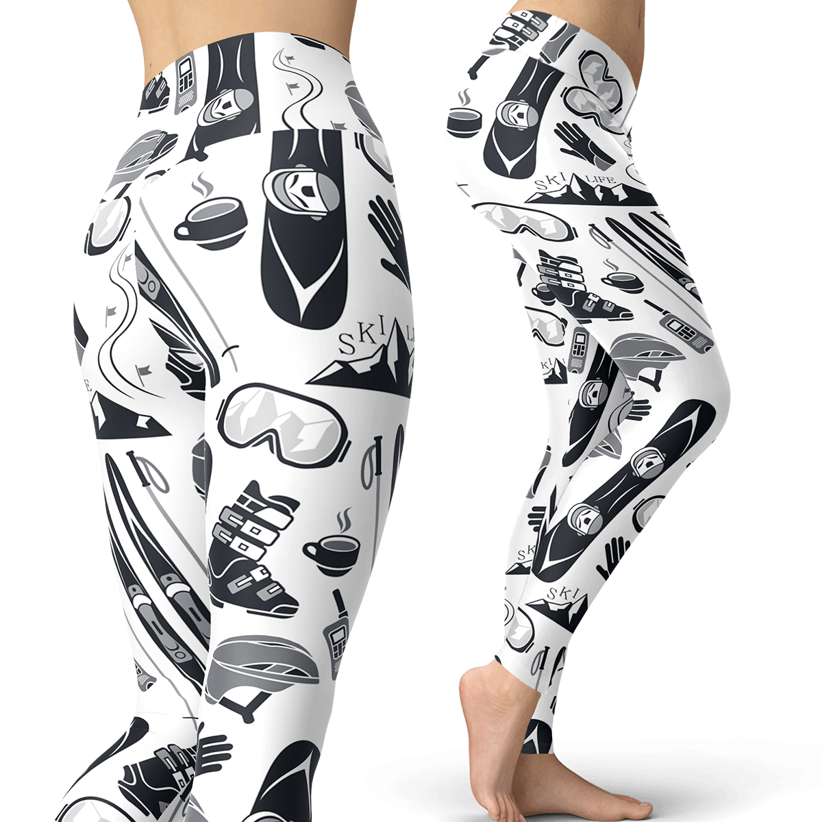 Ski and Snowboard White Patterns Leggings - Powderaddicts