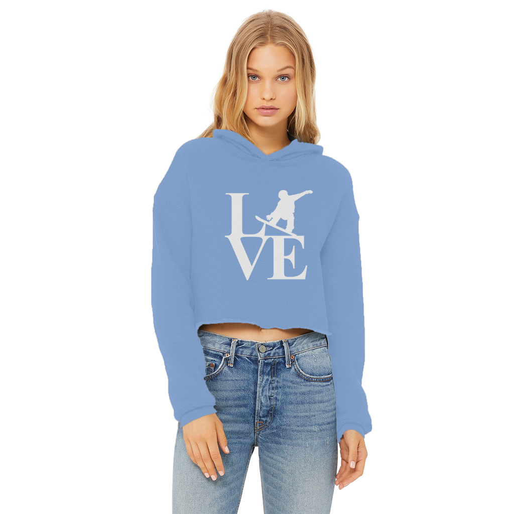 Love Snowboard Ladies Cropped Raw Edge Hoodie - Powderaddicts