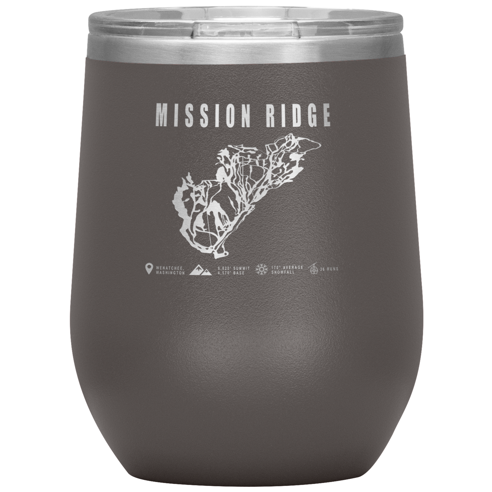 Mission Ridge, Washington Ski Trail Map Wine 12oz Tumbler - Powderaddicts