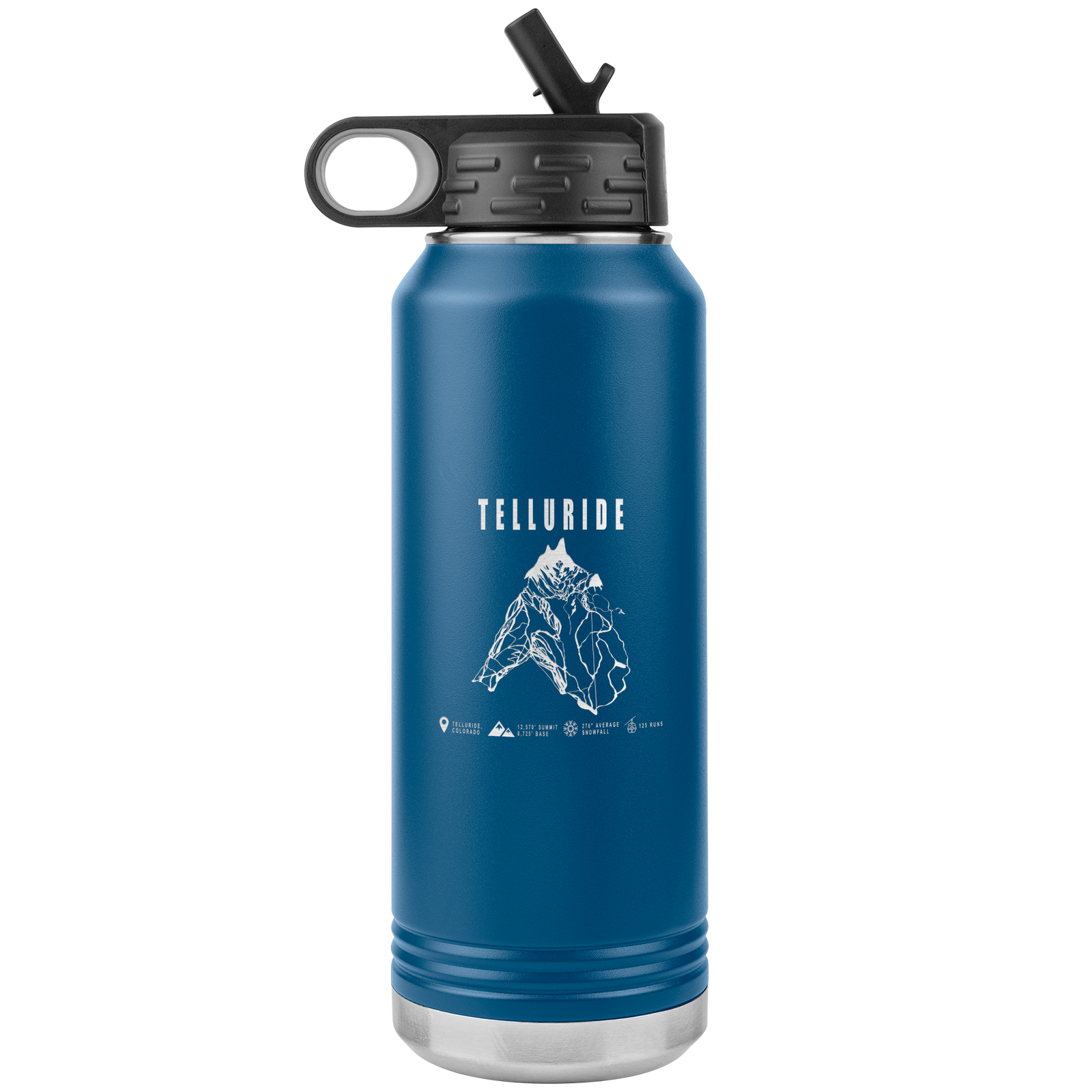 Telluride Colorado Ski Trail Map 32oz Water Bottle Tumbler - Powderaddicts