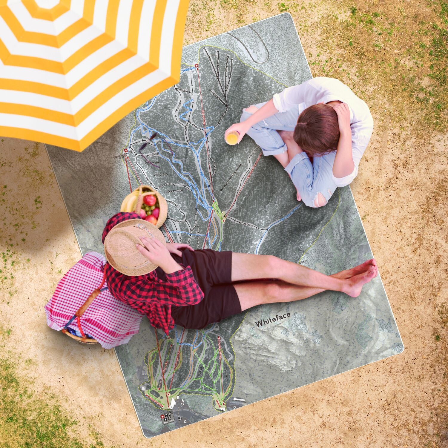 Whiteface, New York Ski Resort Map Printed Beach Towel - Powderaddicts