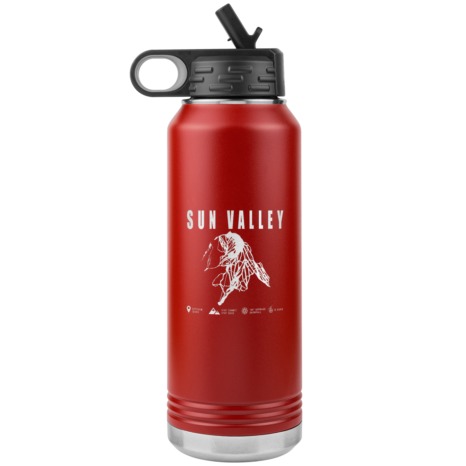 Sun Valley Idaho Ski Trail Map 32oz Water Bottle Tumbler - Powderaddicts