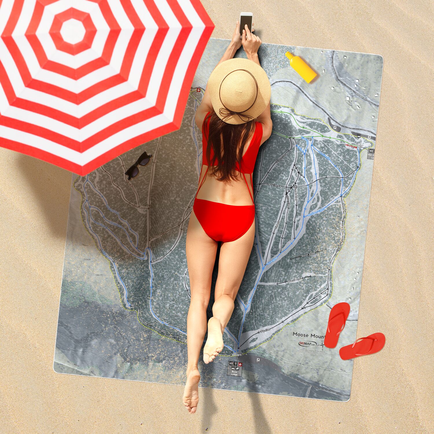 Moose Mountain, Alaska Ski Resort Map Printed Beach Towel - Powderaddicts