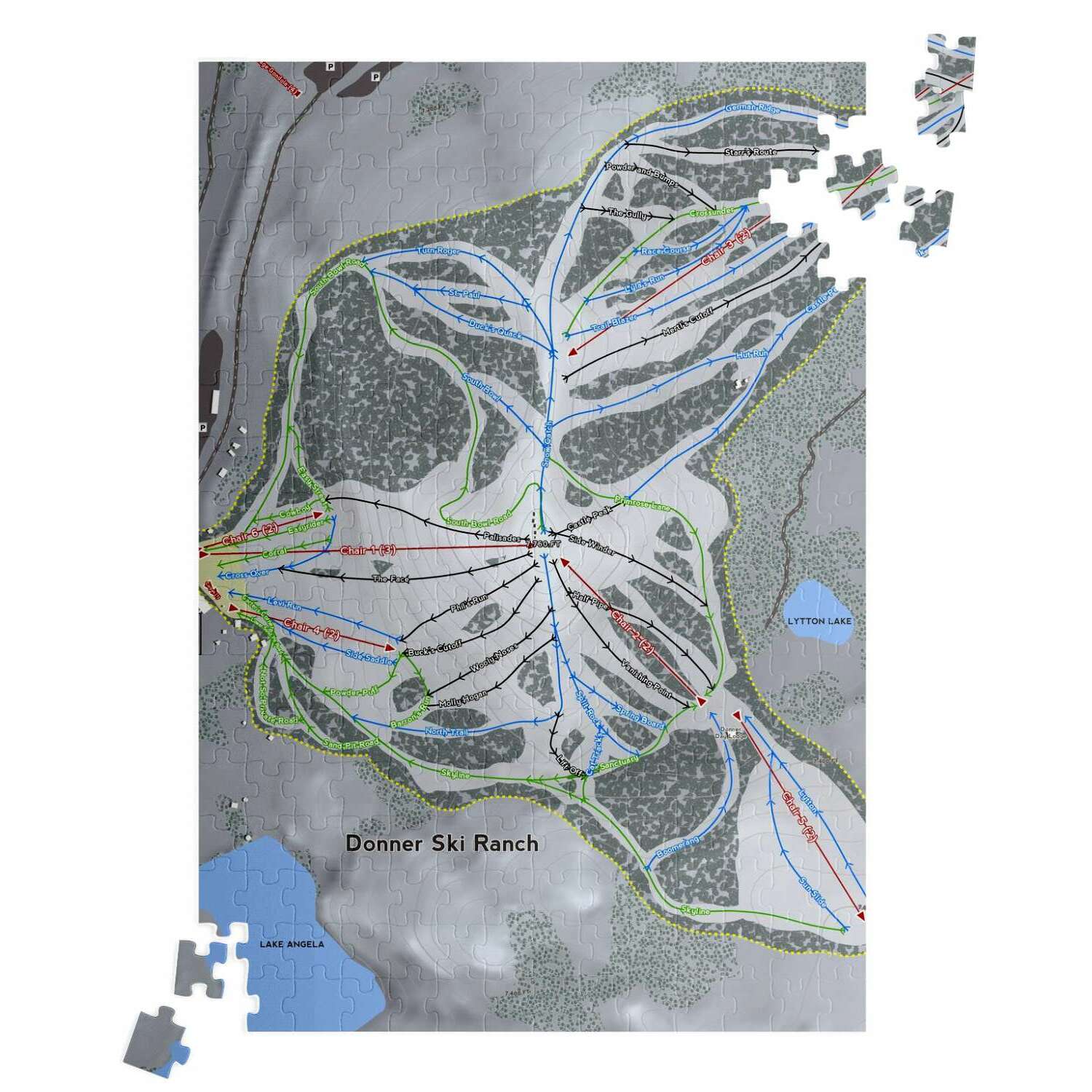 Donner Ski Ranch, California Ski Trail Map Puzzle - Powderaddicts