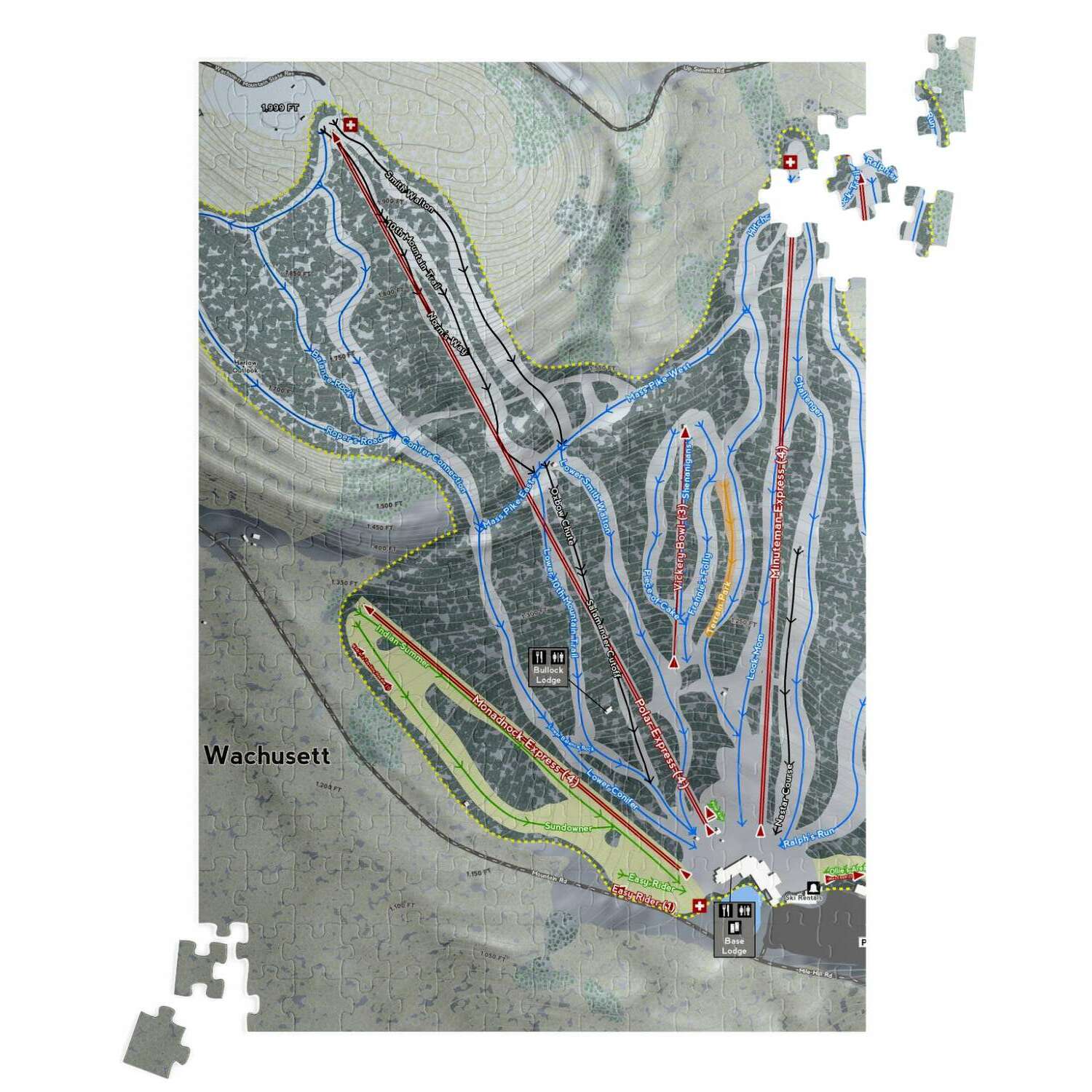 Wachusett, Massachusetts Ski Trail Map Puzzle - Powderaddicts