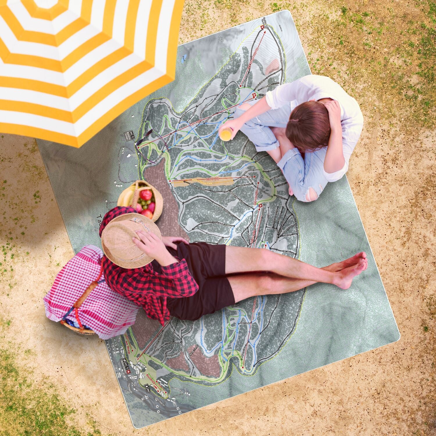 Taos, New Mexico Ski Resort Map Printed Beach Towel - Powderaddicts