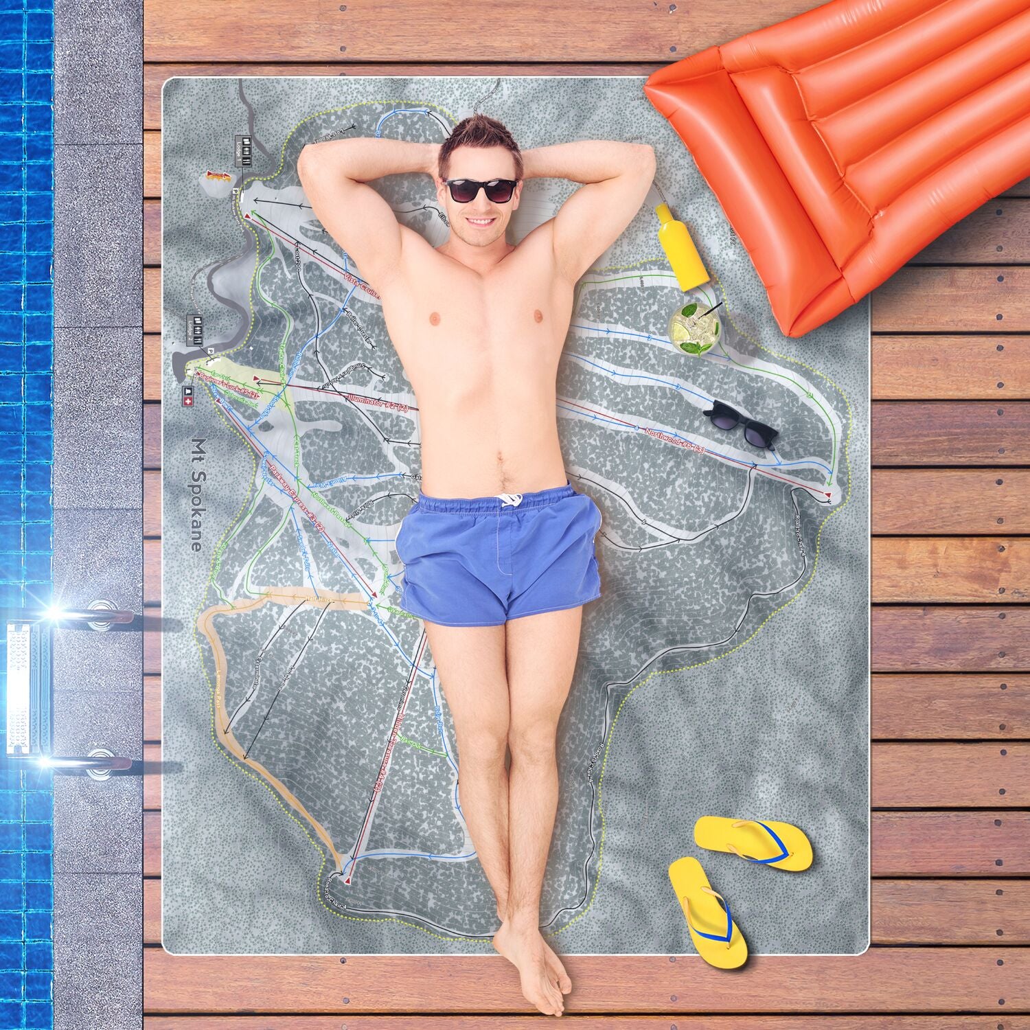 Mt Spokane, Washington Ski Resort Map Printed Beach Towel - Powderaddicts