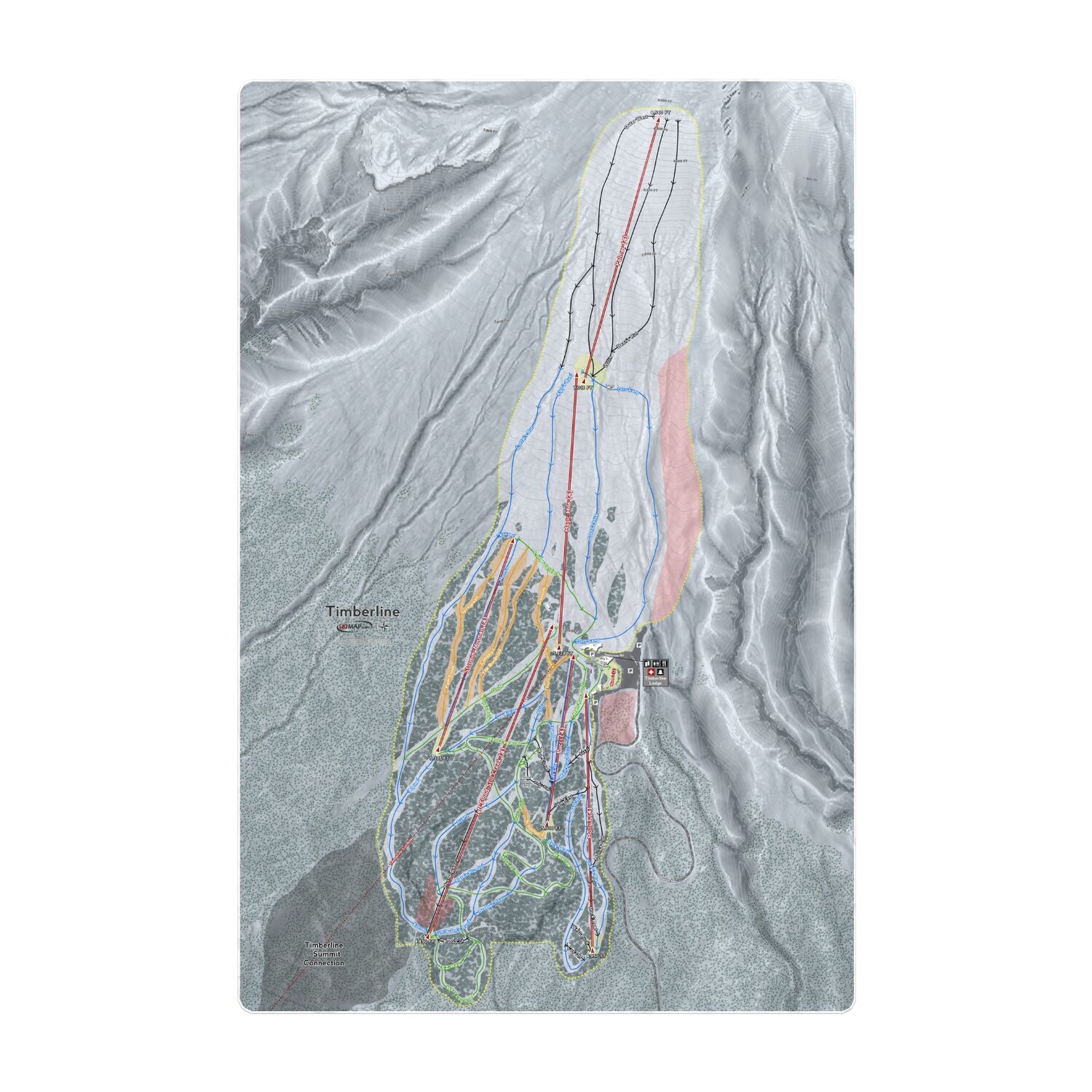 Timberline, Oregon Ski Resort Map Printed Beach Towel - Powderaddicts