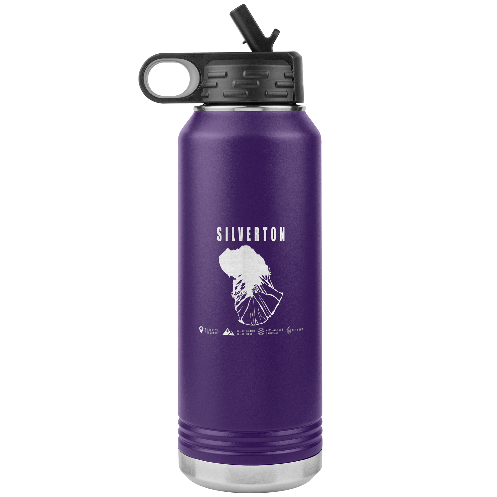 Silverton Colorado Ski Trail Map 32oz Water Bottle Tumbler - Powderaddicts