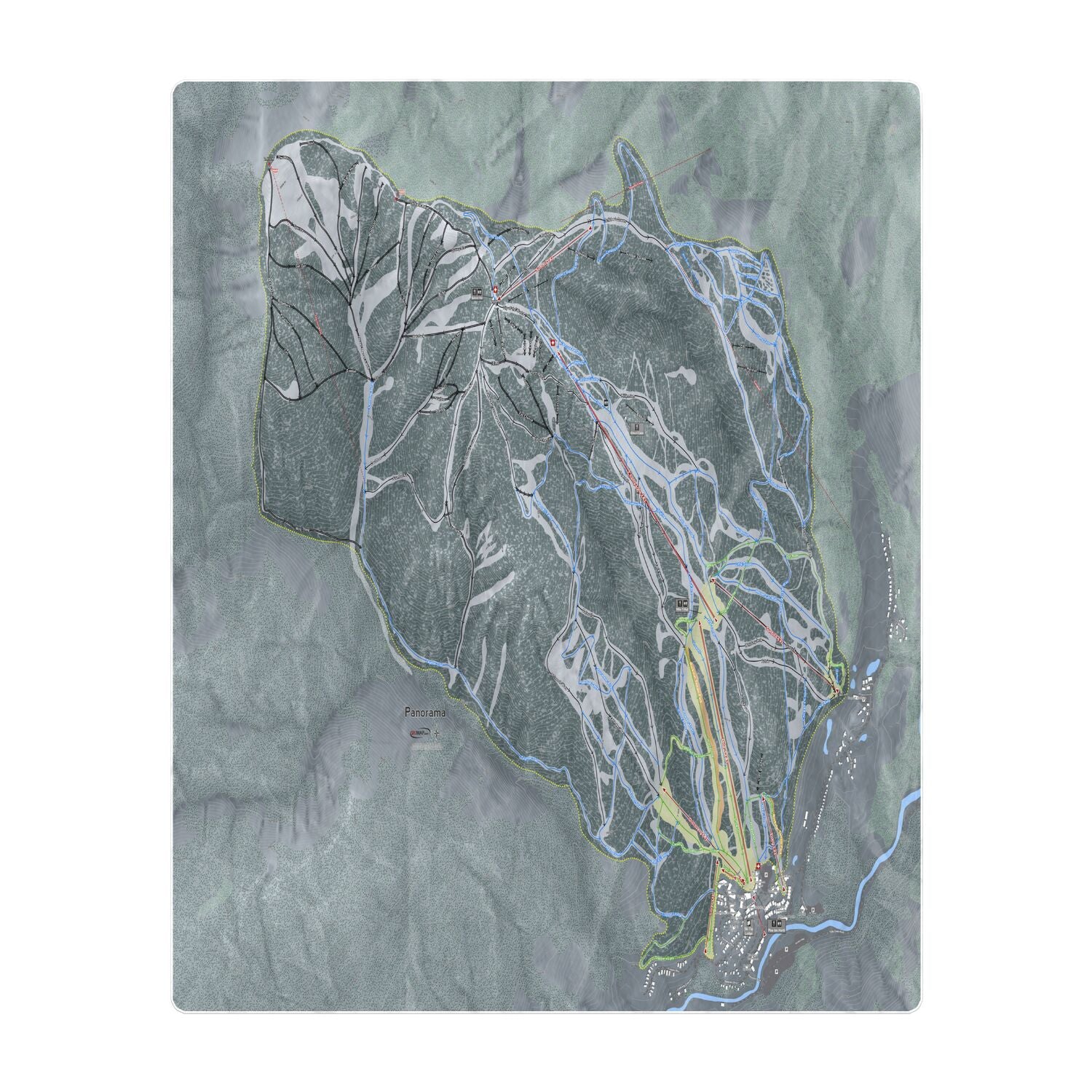 Panorama, British Columbia Ski Resort Map Printed Beach Towel - Powderaddicts