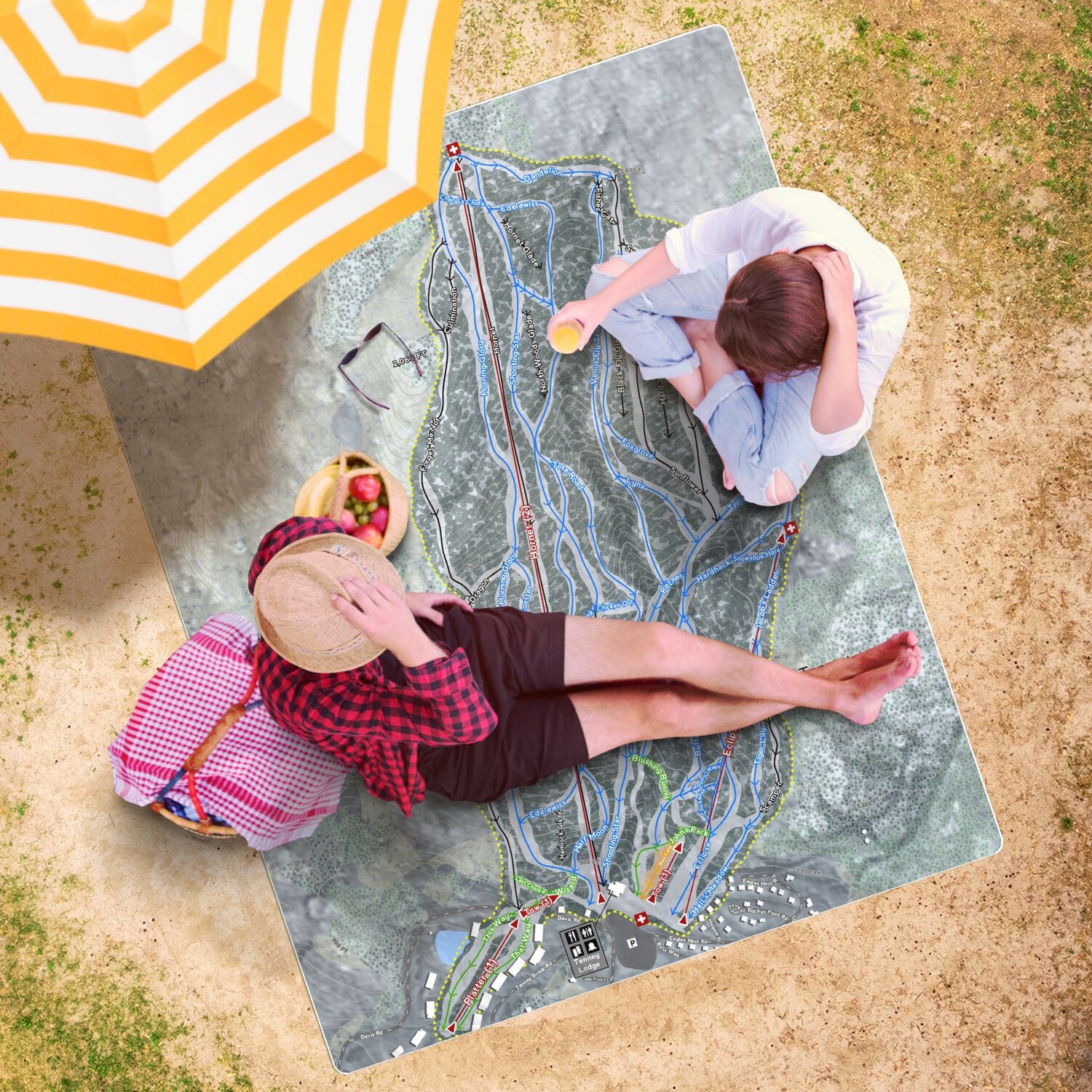 Tenney Mountain, New Hampshire Ski Resort Map Printed Beach Towel - Powderaddicts