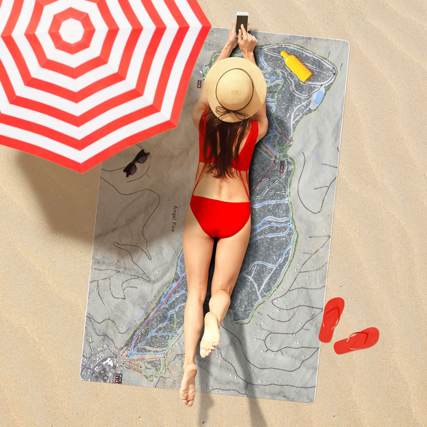 Angel Fire, New Mexico Ski Resort Map Printed Beach Towel - Powderaddicts