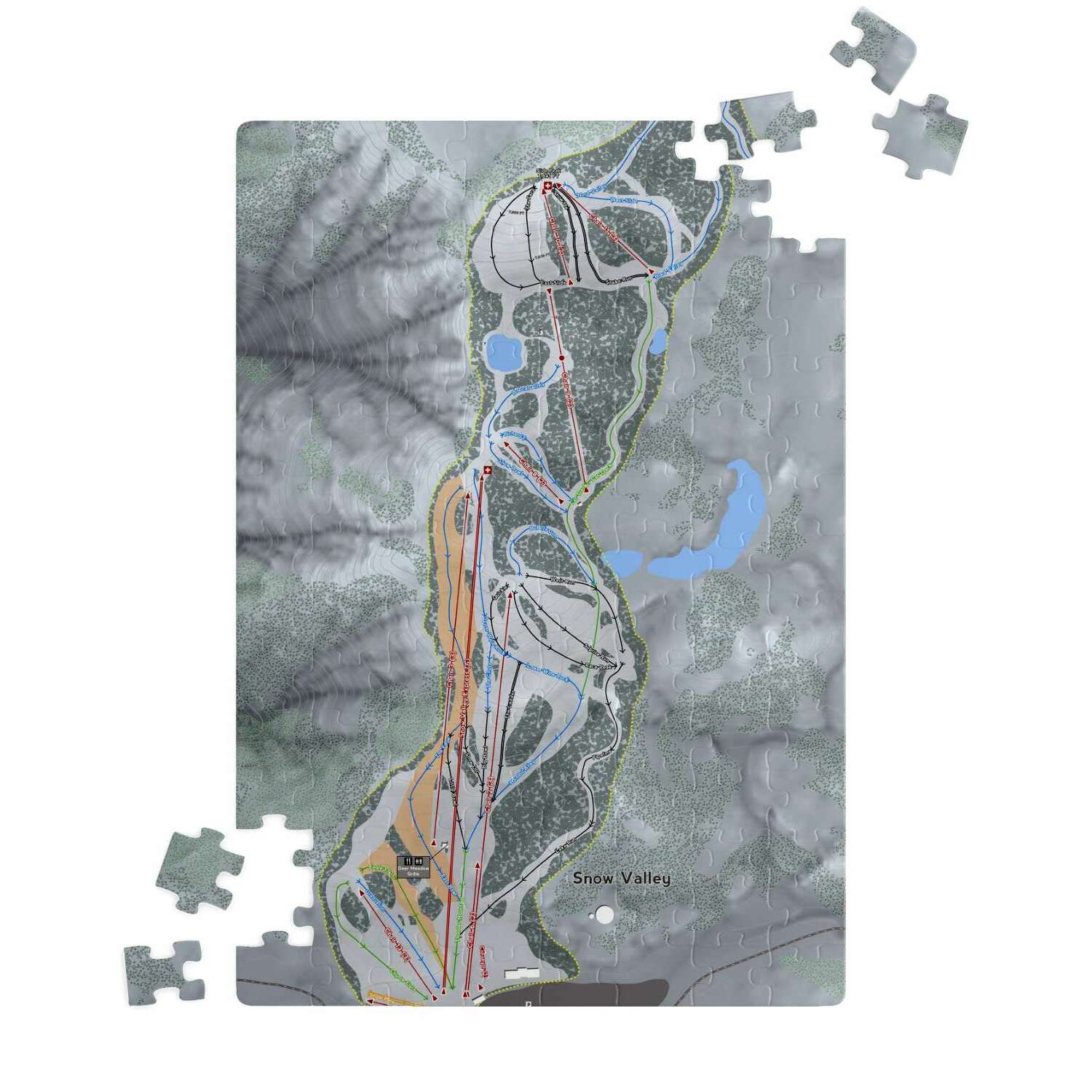 Snow Valley, California Ski Trail Map Puzzle - Powderaddicts