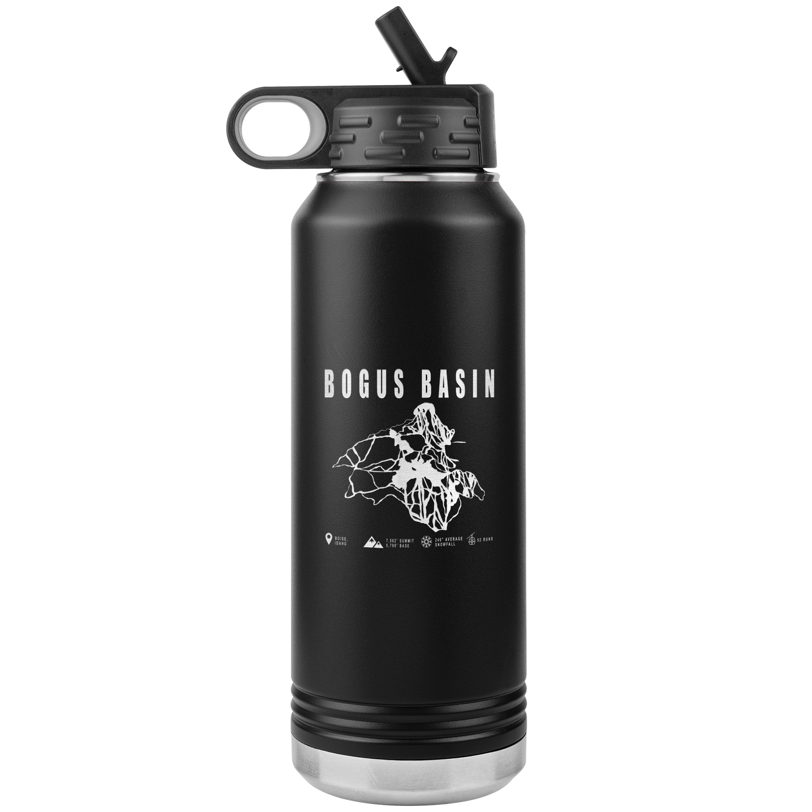 Bogus Basin Idaho Ski Trail Map 32oz Water Bottle Tumbler - Powderaddicts