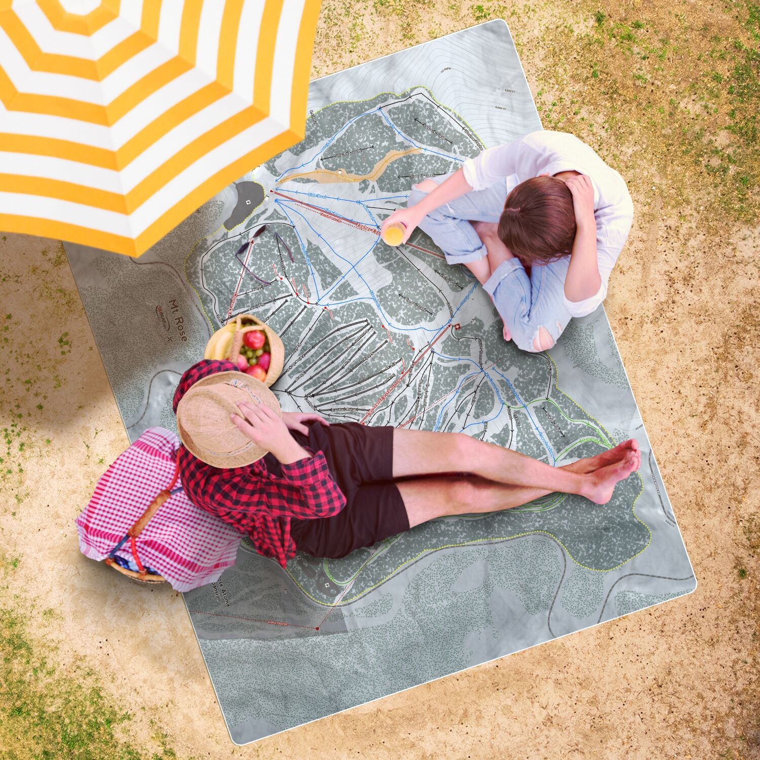 Mt Rose, Nevada Ski Resort Map Printed Beach Towel - Powderaddicts