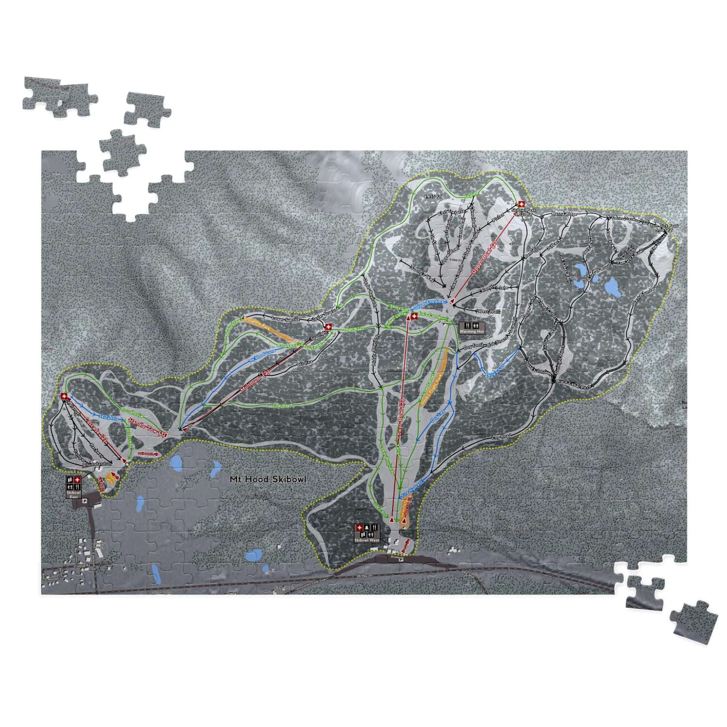 Mt Hood Skibowl Oregon Ski Trail Map Puzzle - Powderaddicts