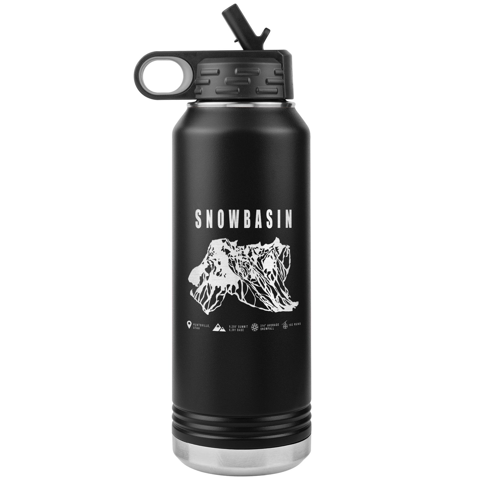 Snowbasin, Utah Ski Trail Map - 32oz Insulated Water Bottle - Powderaddicts