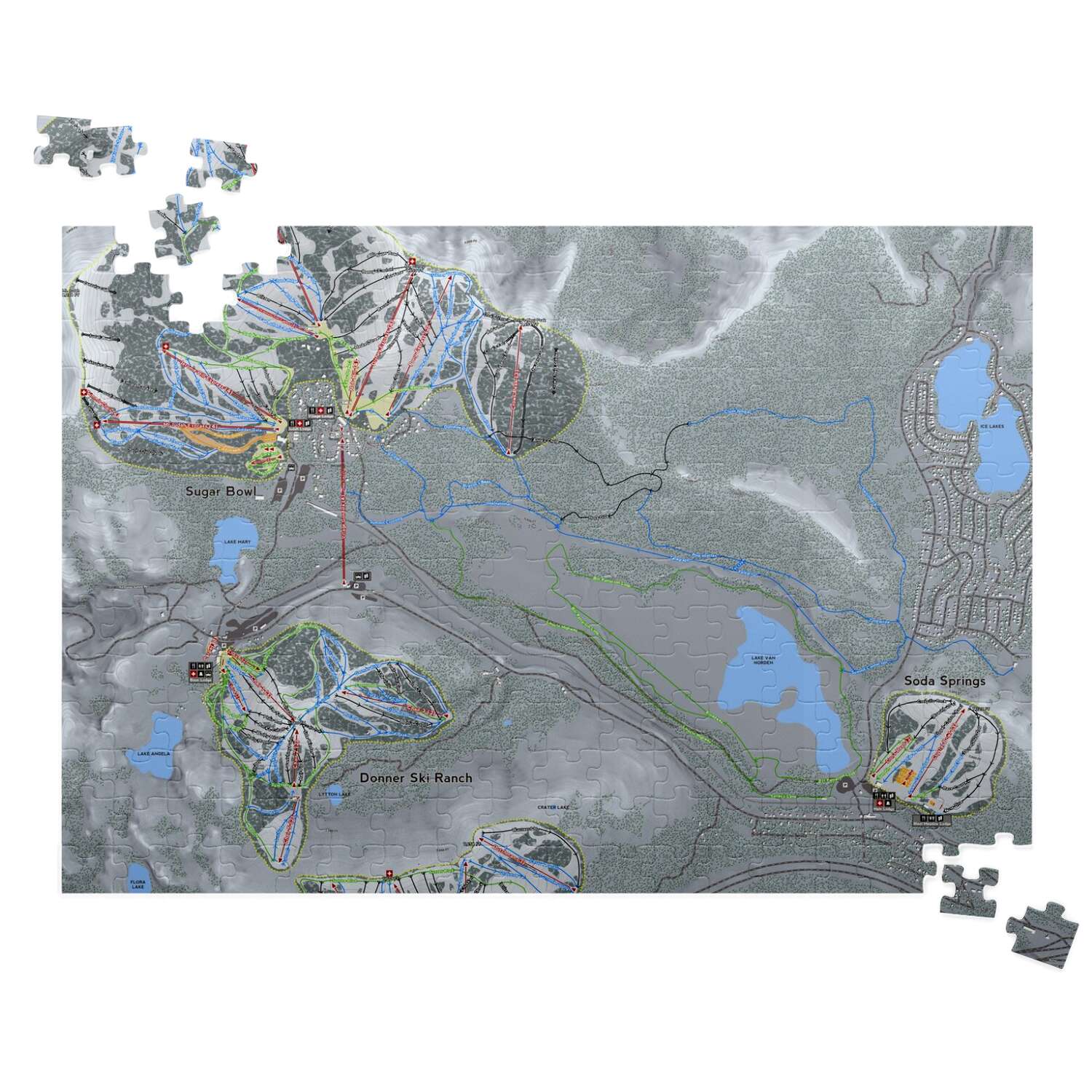 Donner Pass, California Ski Trail Map Puzzle - Powderaddicts