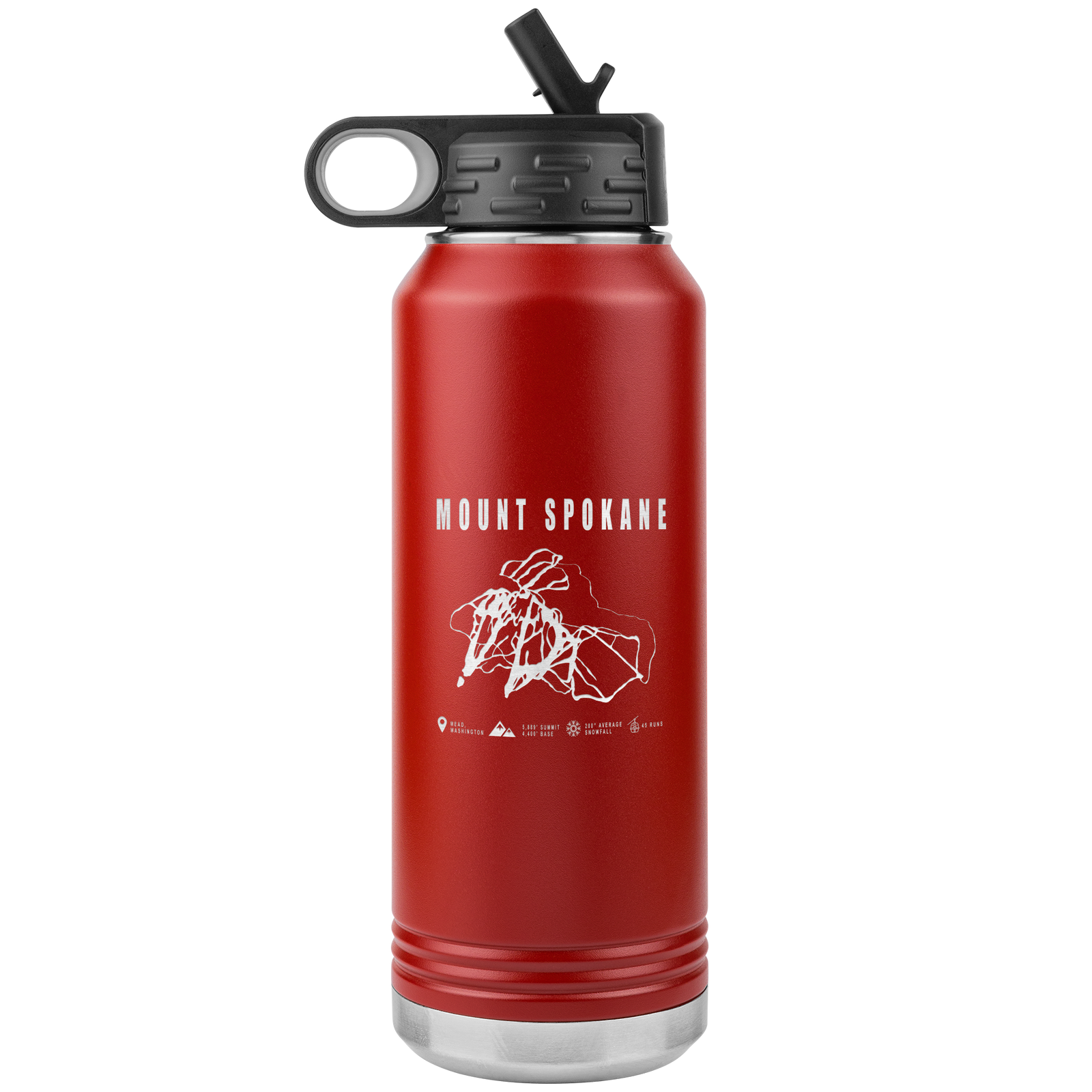 Mount Spokane, Washington Ski Trail Map 32oz Water Bottle Tumbler - Powderaddicts