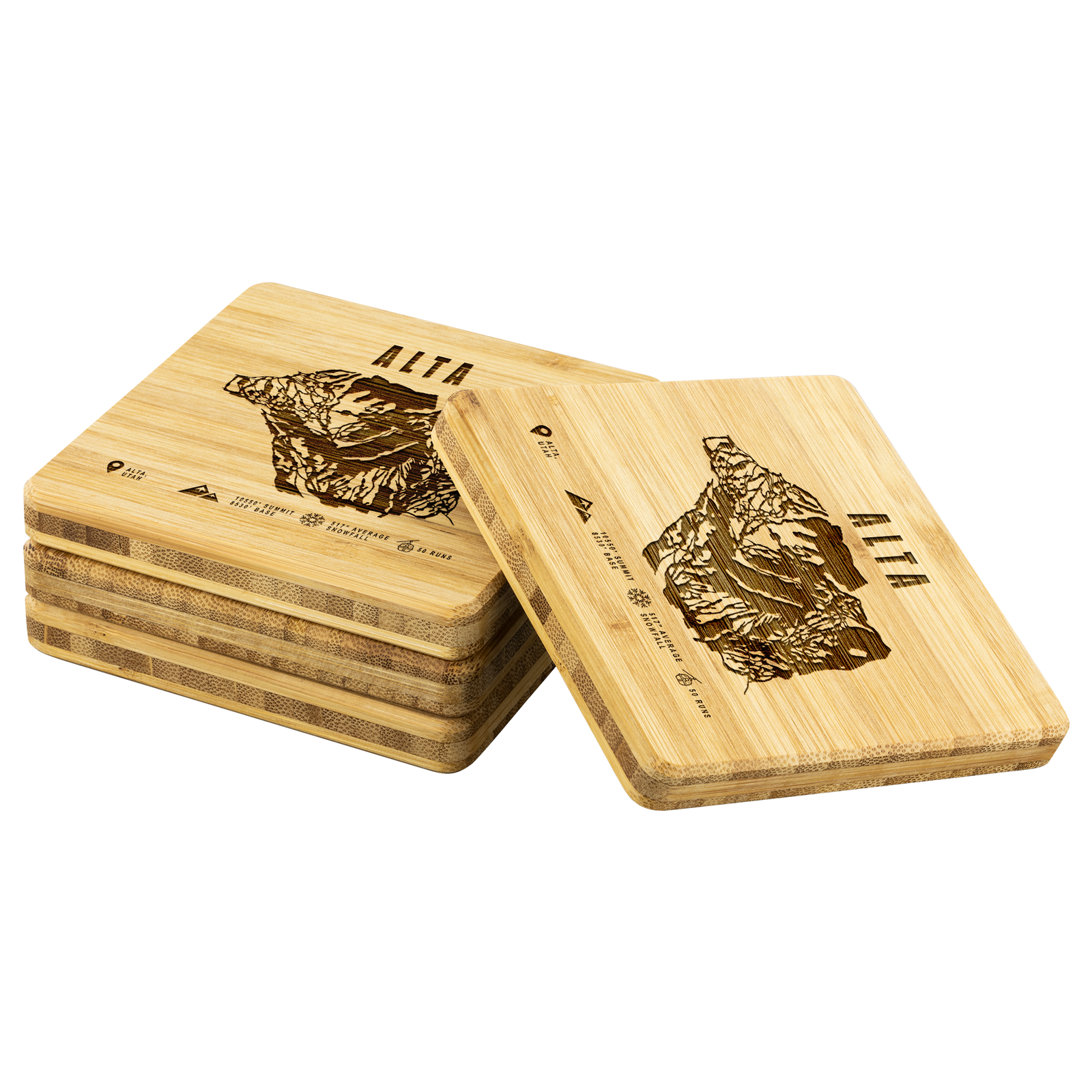 Alta,Utah Ski Trail Map Bamboo Coaster - Powderaddicts