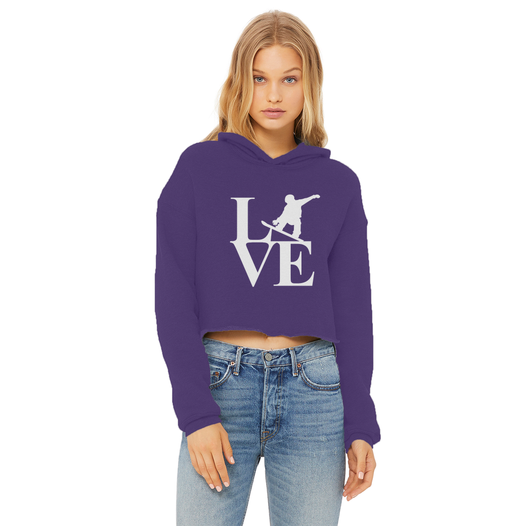Love Snowboard Ladies Cropped Raw Edge Hoodie - Powderaddicts