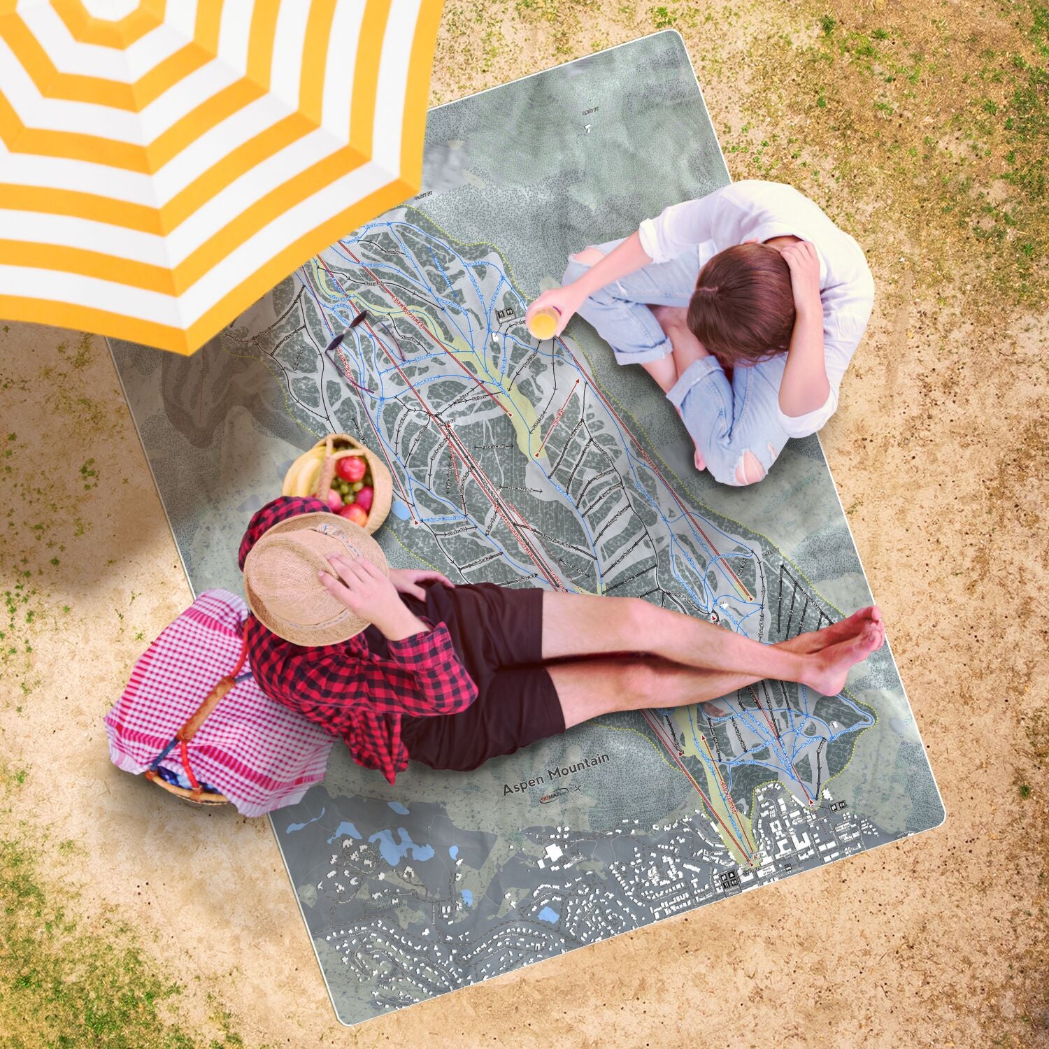 Aspen Mountain, Colorado Ski Resort Map Printed Beach Towel - Powderaddicts