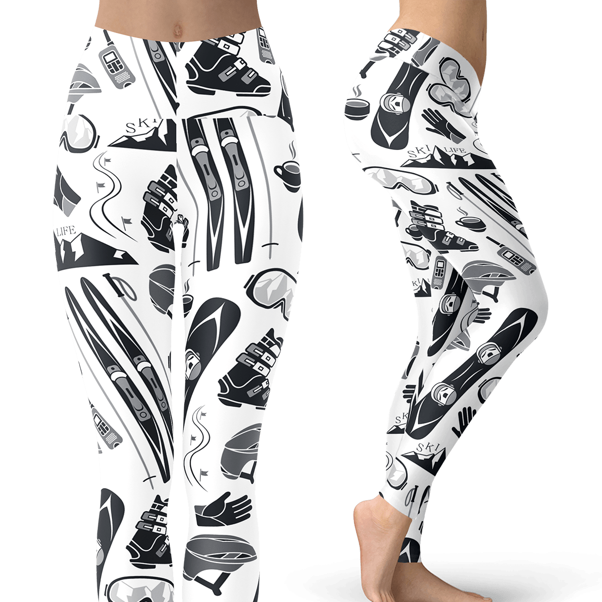 Ski and Snowboard White Patterns Leggings - Powderaddicts