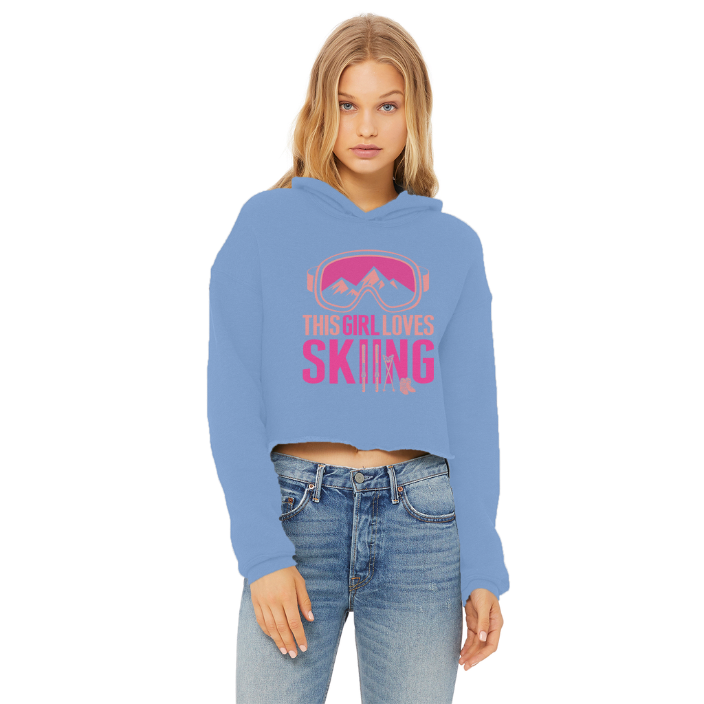 This Girl Loves Skiing Ladies Cropped Raw Edge Hoodie - Powderaddicts