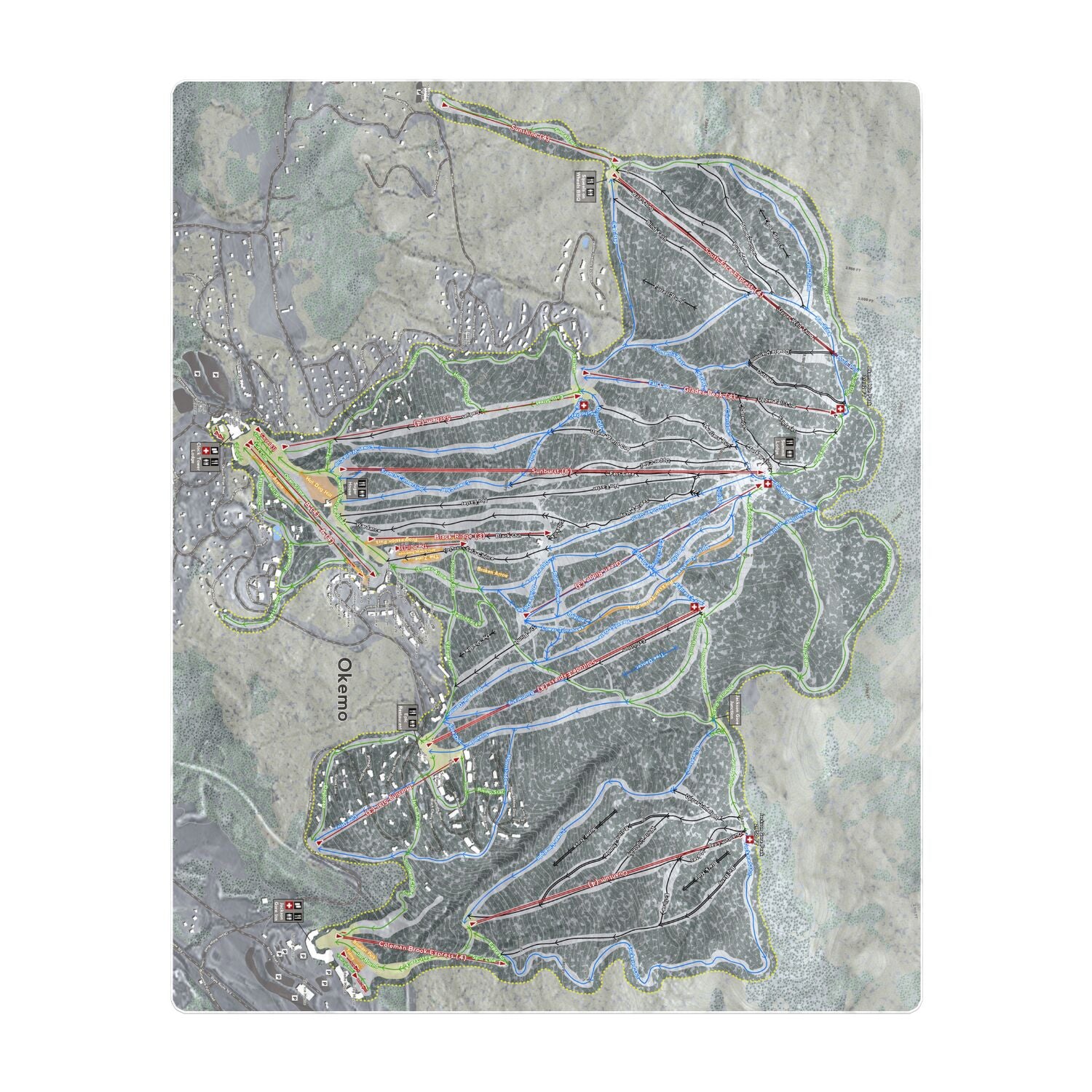 Okemo, Vermont Ski Resort Map Printed Beach Towel - Powderaddicts
