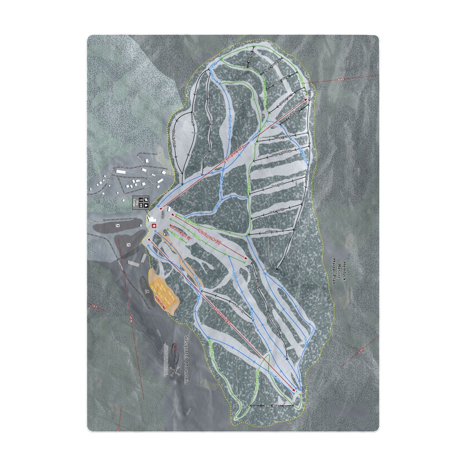 Sasquatch mountain, British Columbia Ski Resort Map Printed Beach Towel - Powderaddicts