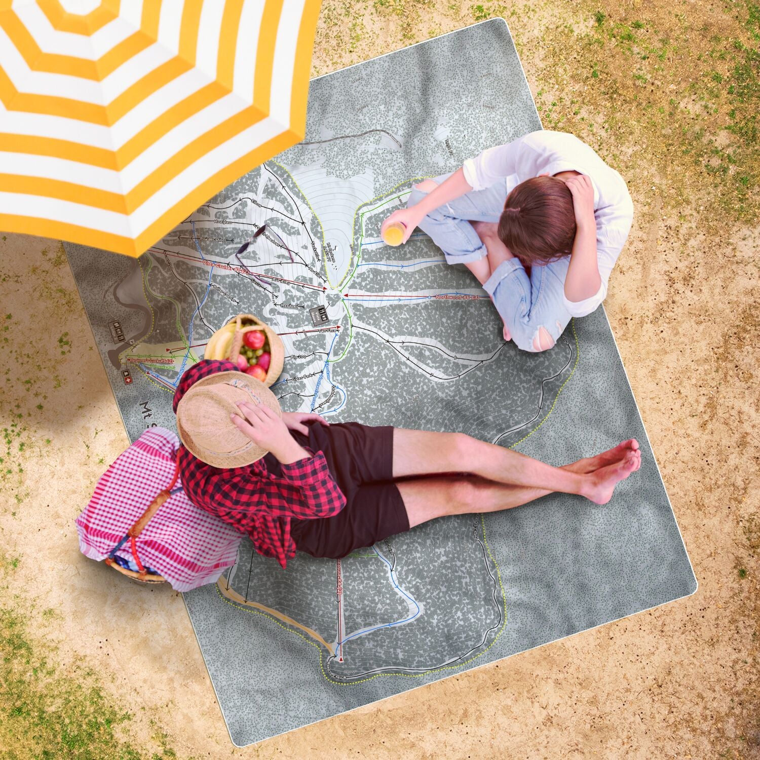 Mt Spokane, Washington Ski Resort Map Printed Beach Towel - Powderaddicts