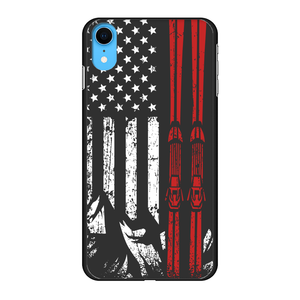 USA Flag - Ski - Thin Red Line Back Printed Black Hard Phone Case - Powderaddicts