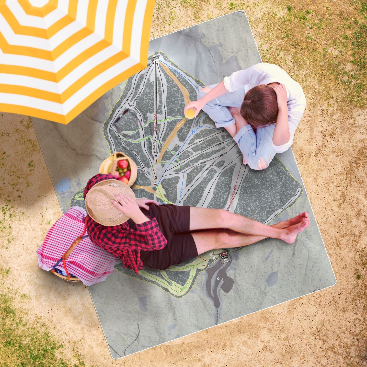 Mt Shasta, California Ski Resort Map Printed Beach Towel - Powderaddicts