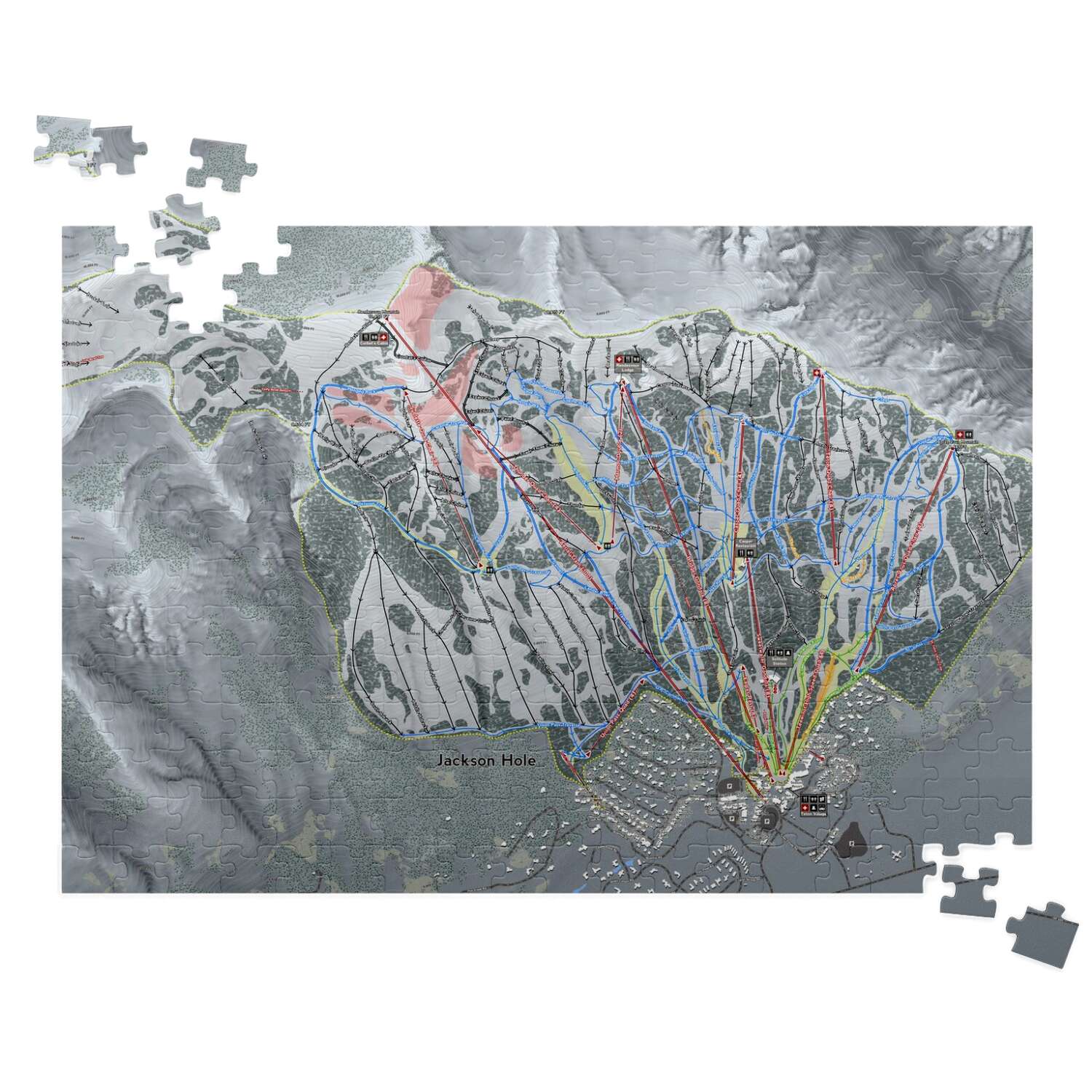 Jackson Hole, Wyoming Ski Trail Map Puzzle - Powderaddicts