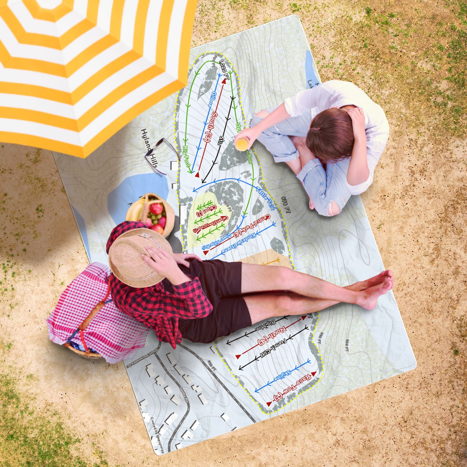 Hyland Hills, Minnesota Ski Resort Map Printed Beach Towel - Powderaddicts