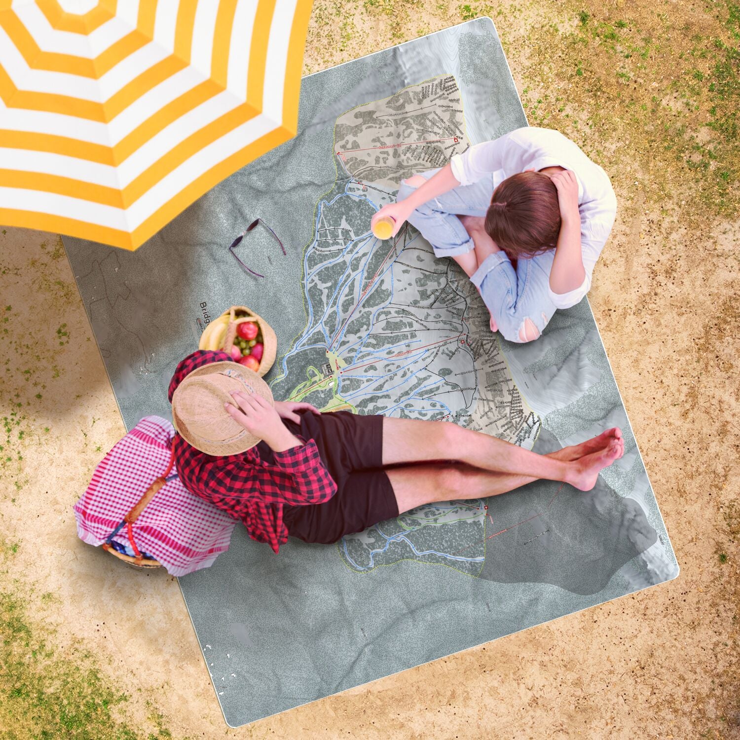 Bridger Bowl, Montana Ski Resort Map Printed Beach Towel - Powderaddicts