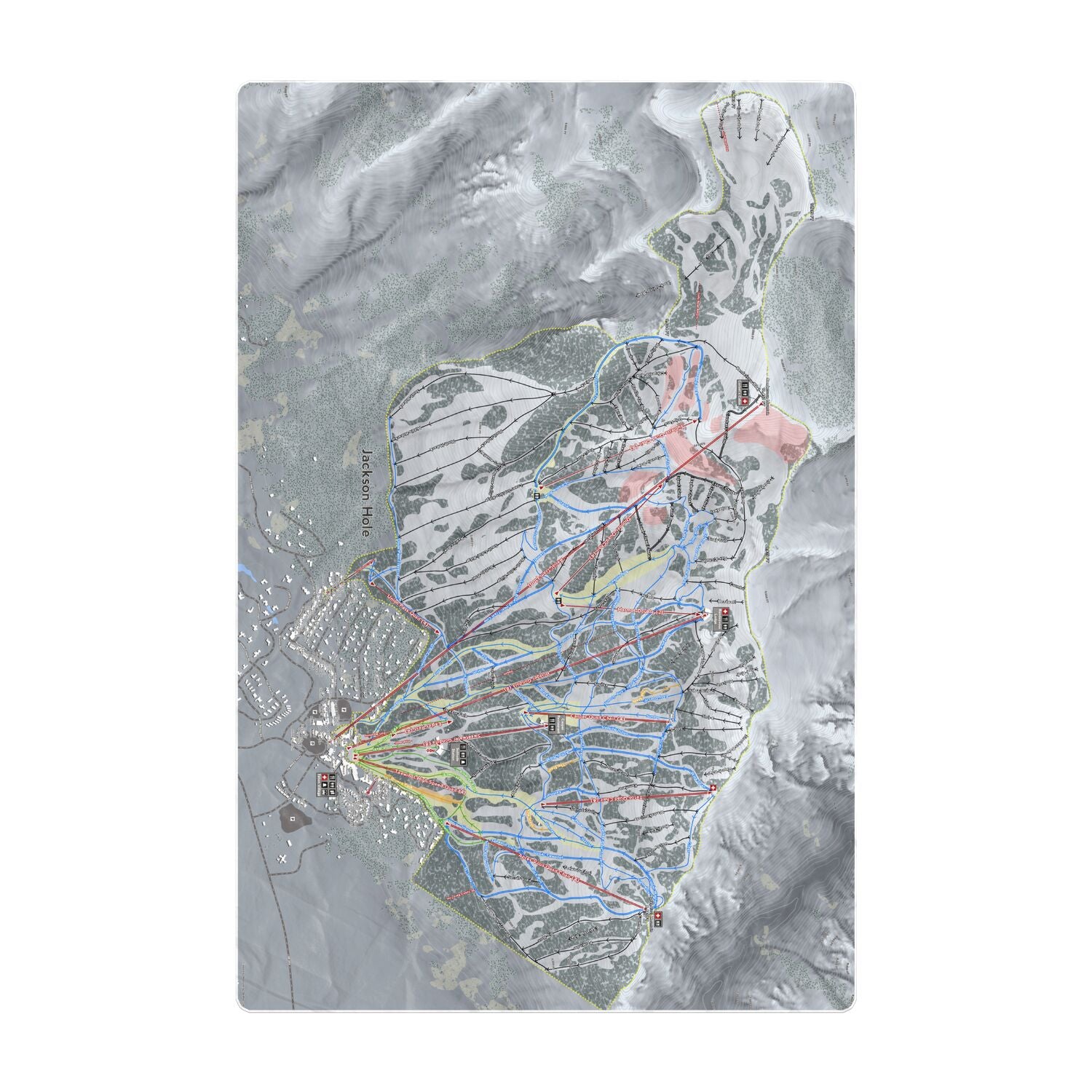 Jackson Hole, Wyoming Ski Resort Map Printed Beach Towel - Powderaddicts