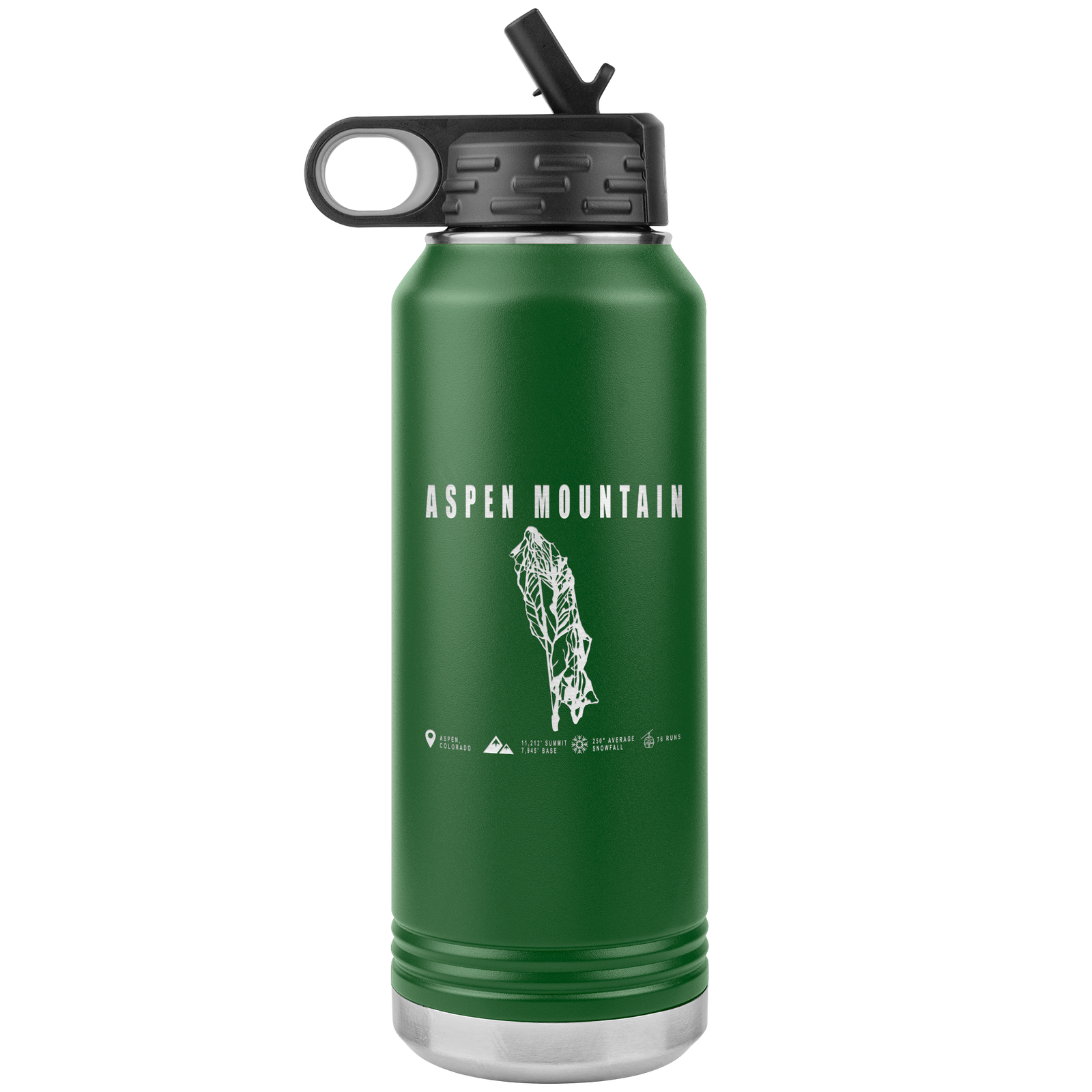 Aspen Mountain Colorado Ski Trail Map 32oz Water Bottle Tumbler - Powderaddicts