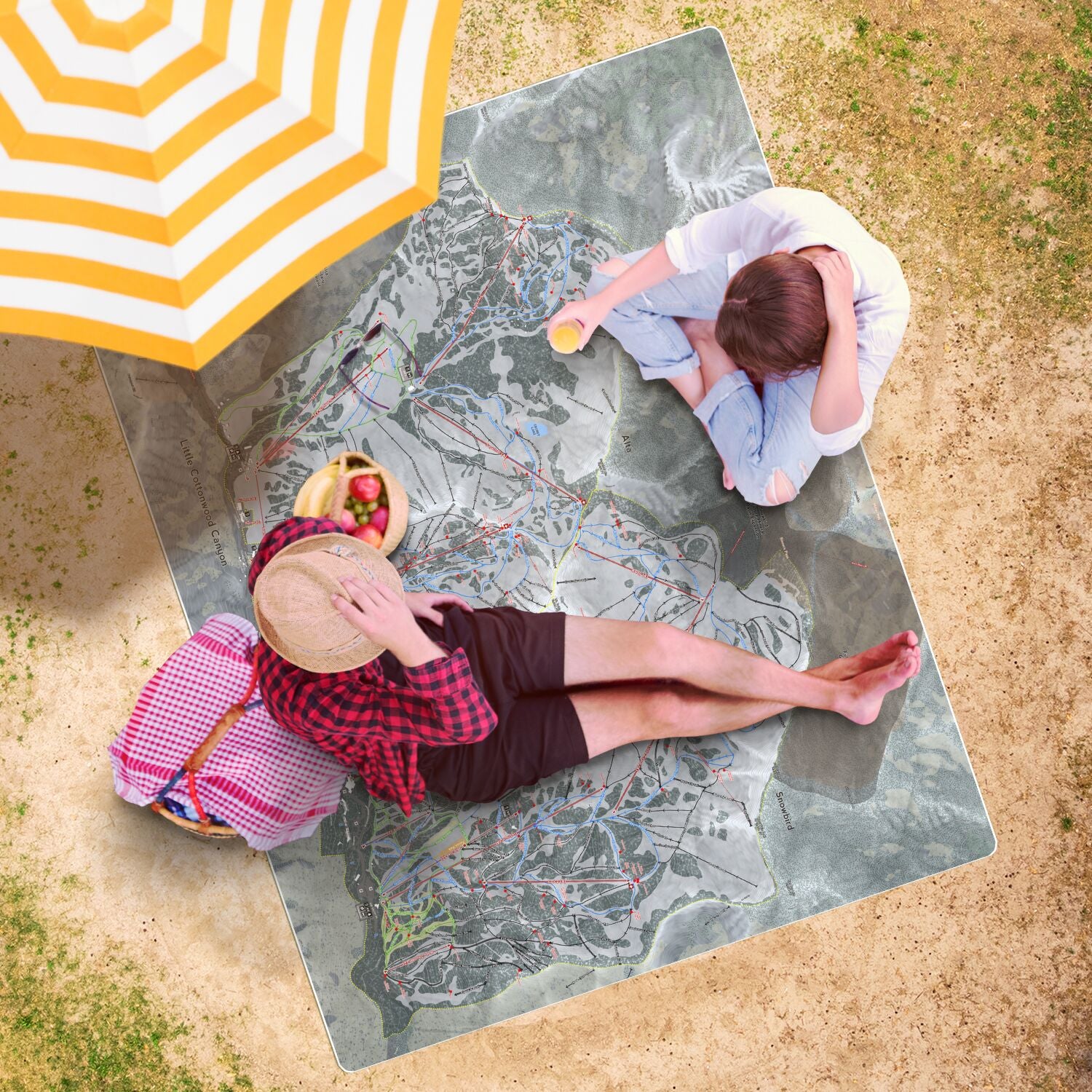 Little Cottonwood Canyon, Utah Ski Resort Map Printed Beach Towel - Powderaddicts