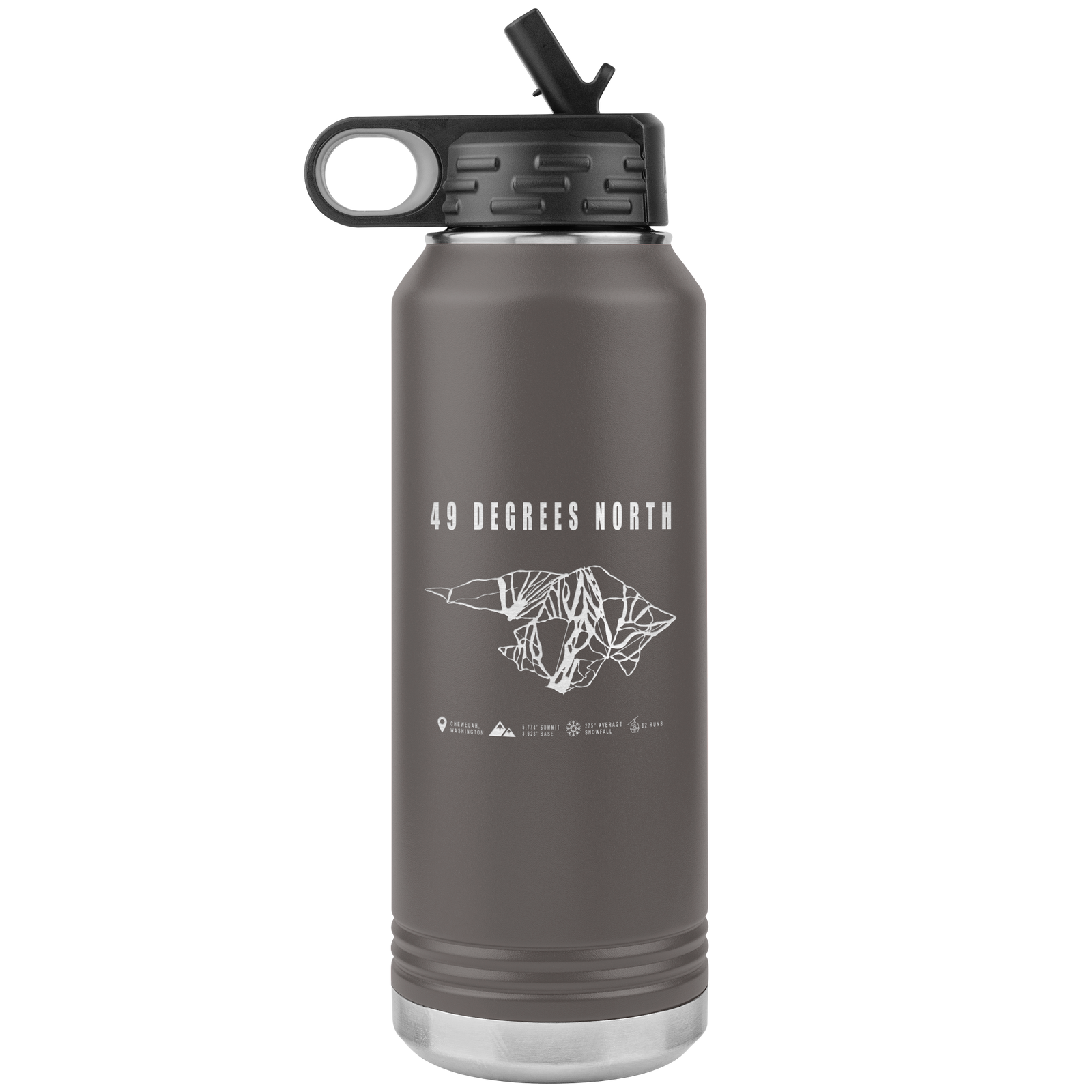 49 Degrees North, Washington Ski Trail Map 32oz Water Bottle Tumbler - Powderaddicts