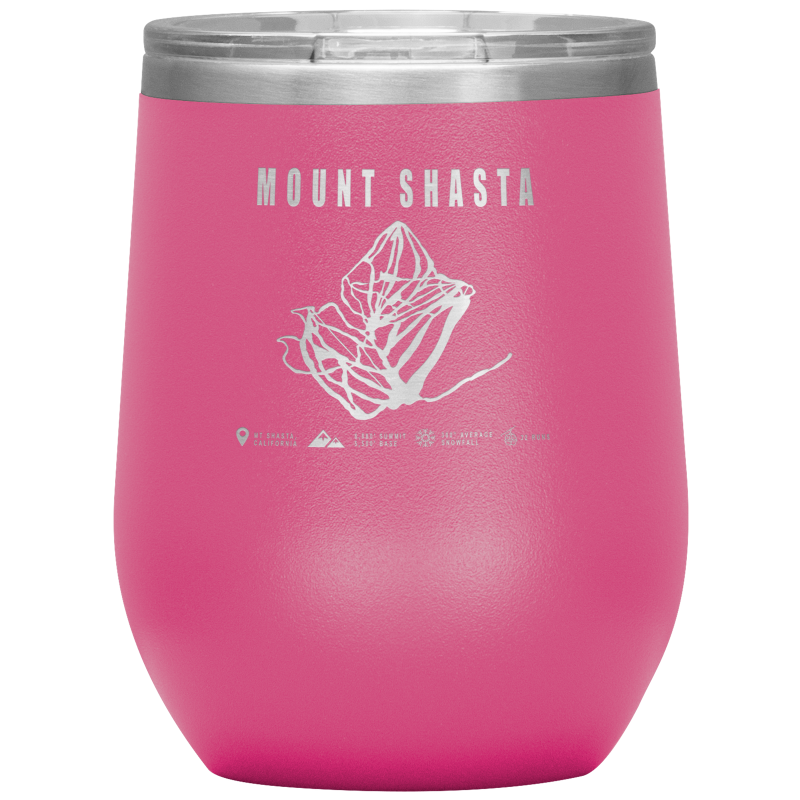 Mount Shasta, California Ski Trail Map Wine 12oz Tumbler - Powderaddicts