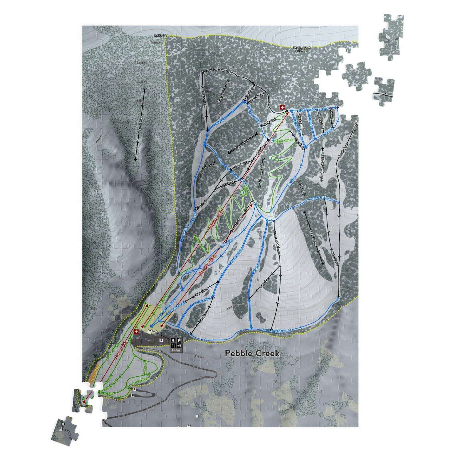 Pebble Creek, Idaho Ski Trail Map Puzzle - Powderaddicts