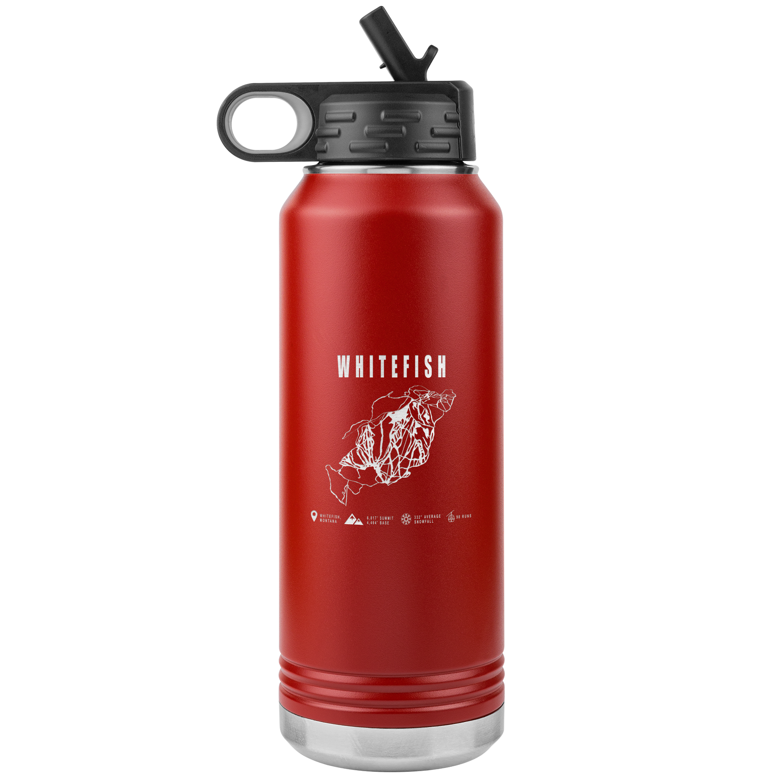 Whitefish Montana Ski Trail Map 32oz Water Bottle Tumbler - Powderaddicts