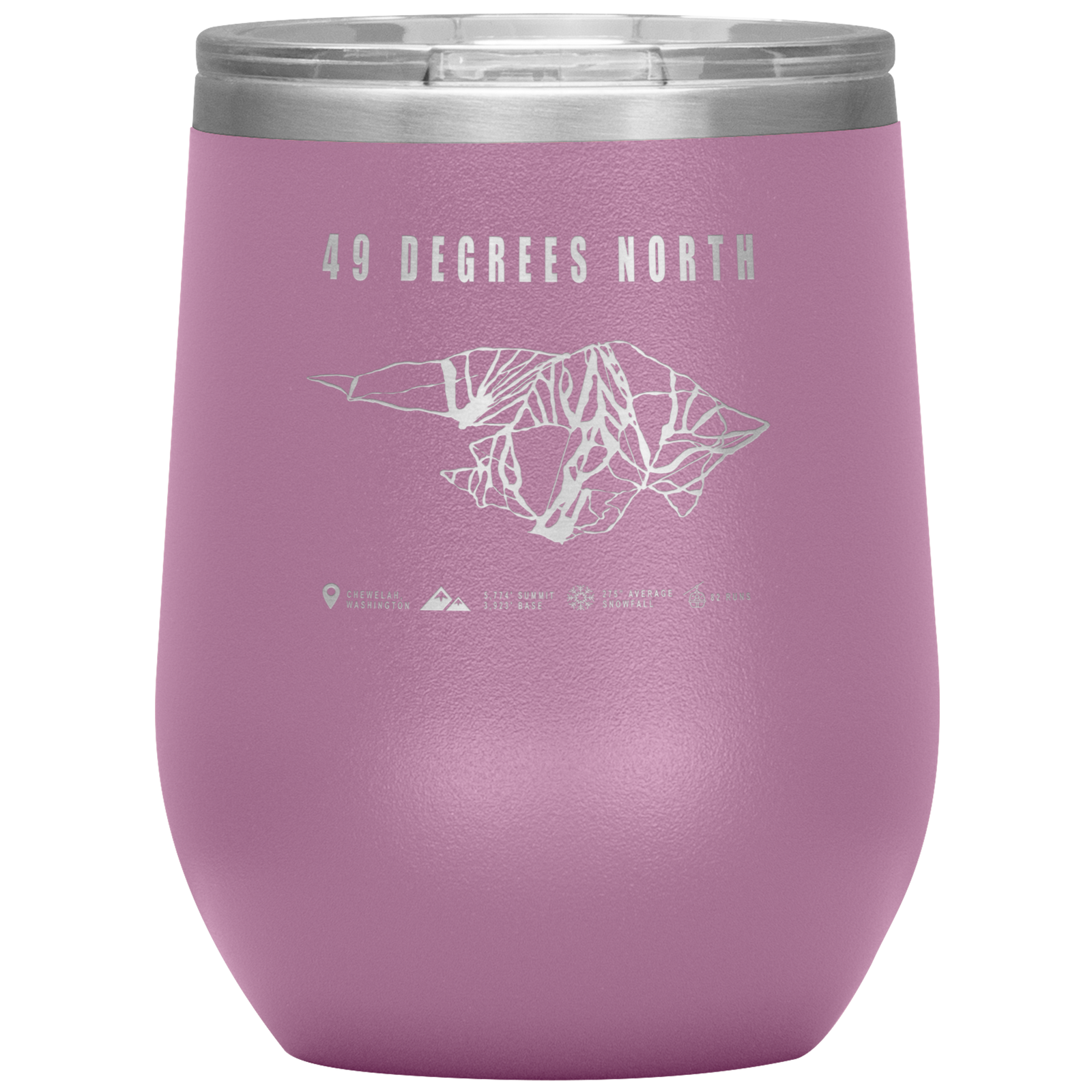 49 Degrees North, Washington Ski Trail Map Wine 12oz Tumbler - Powderaddicts