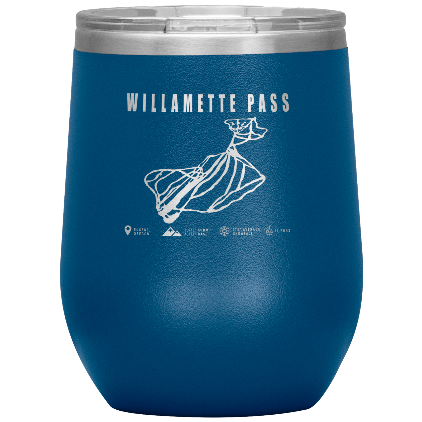 Willamette Pass, Oregon Ski Trail Map Wine 12oz Tumbler - Powderaddicts